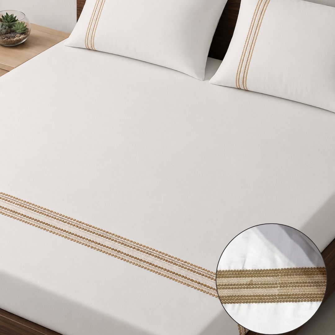 300TC Black & White Embroidered Bedsheet Set