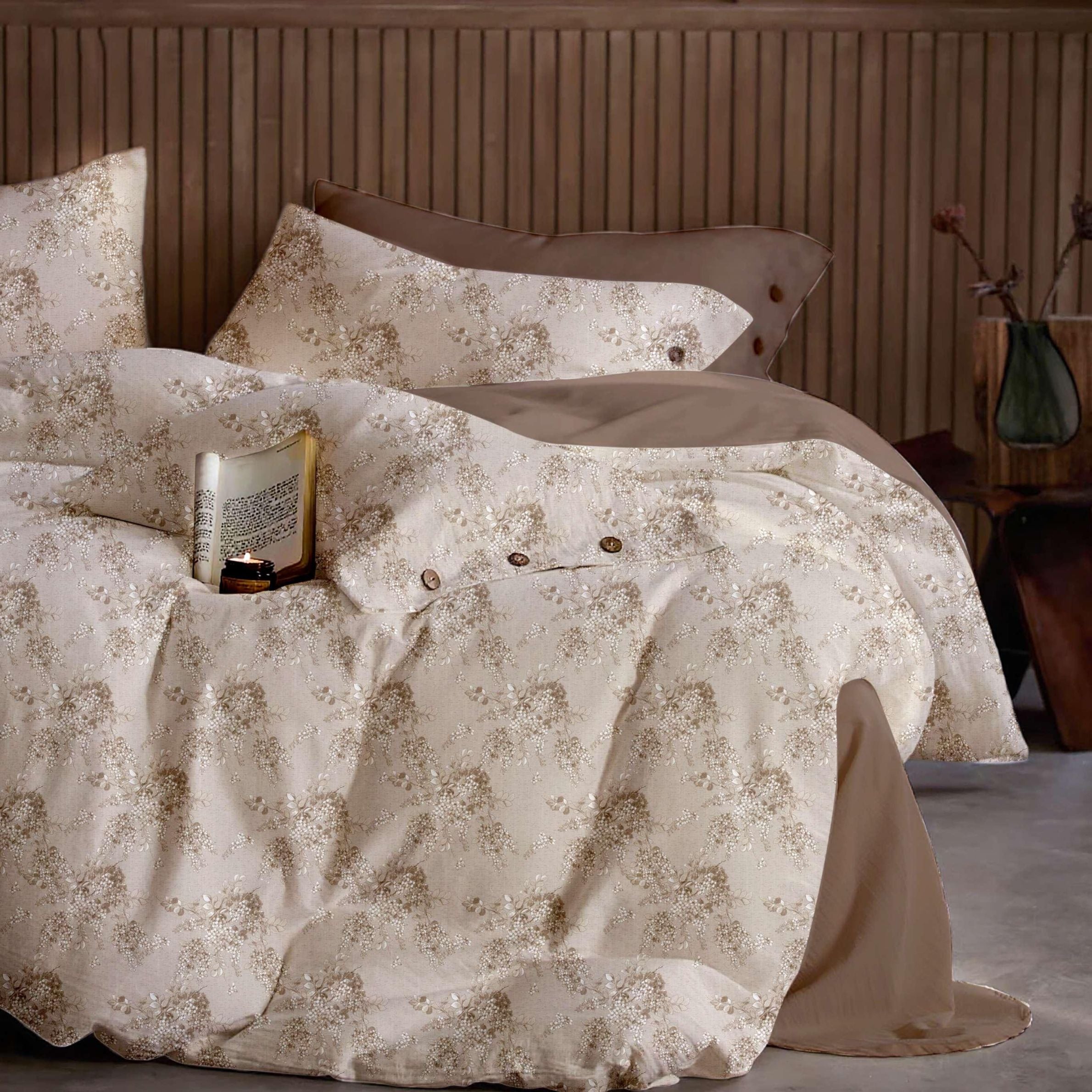 French Toile Inspired King Size Bedsheet – Earthy Neutral Collection