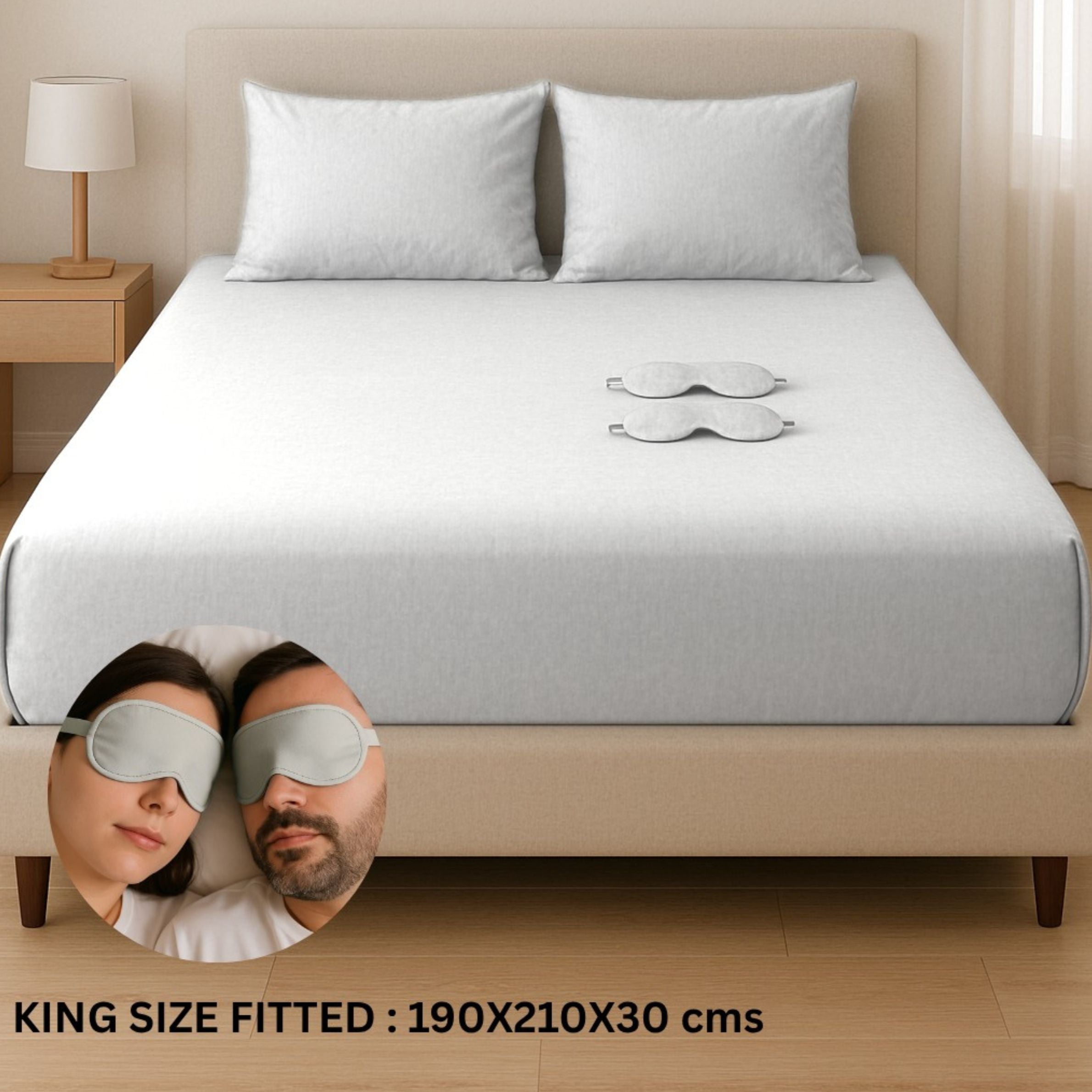 Solid Colour King Size Fitted Bedsheet Set with Eye Mask