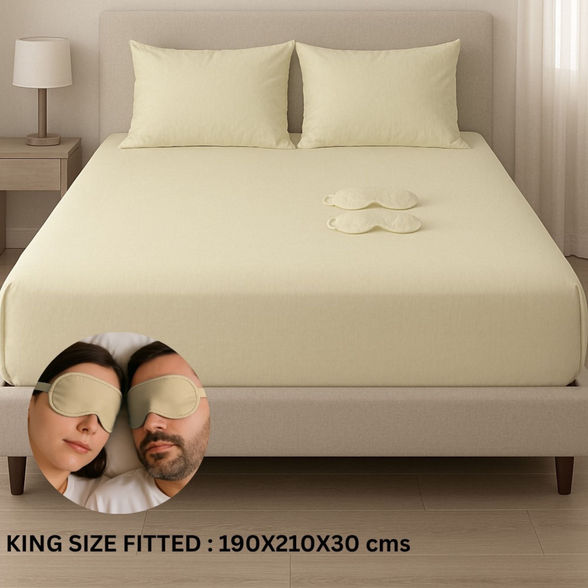 Solid Colour King Size Fitted Bedsheet Set with Eye Mask