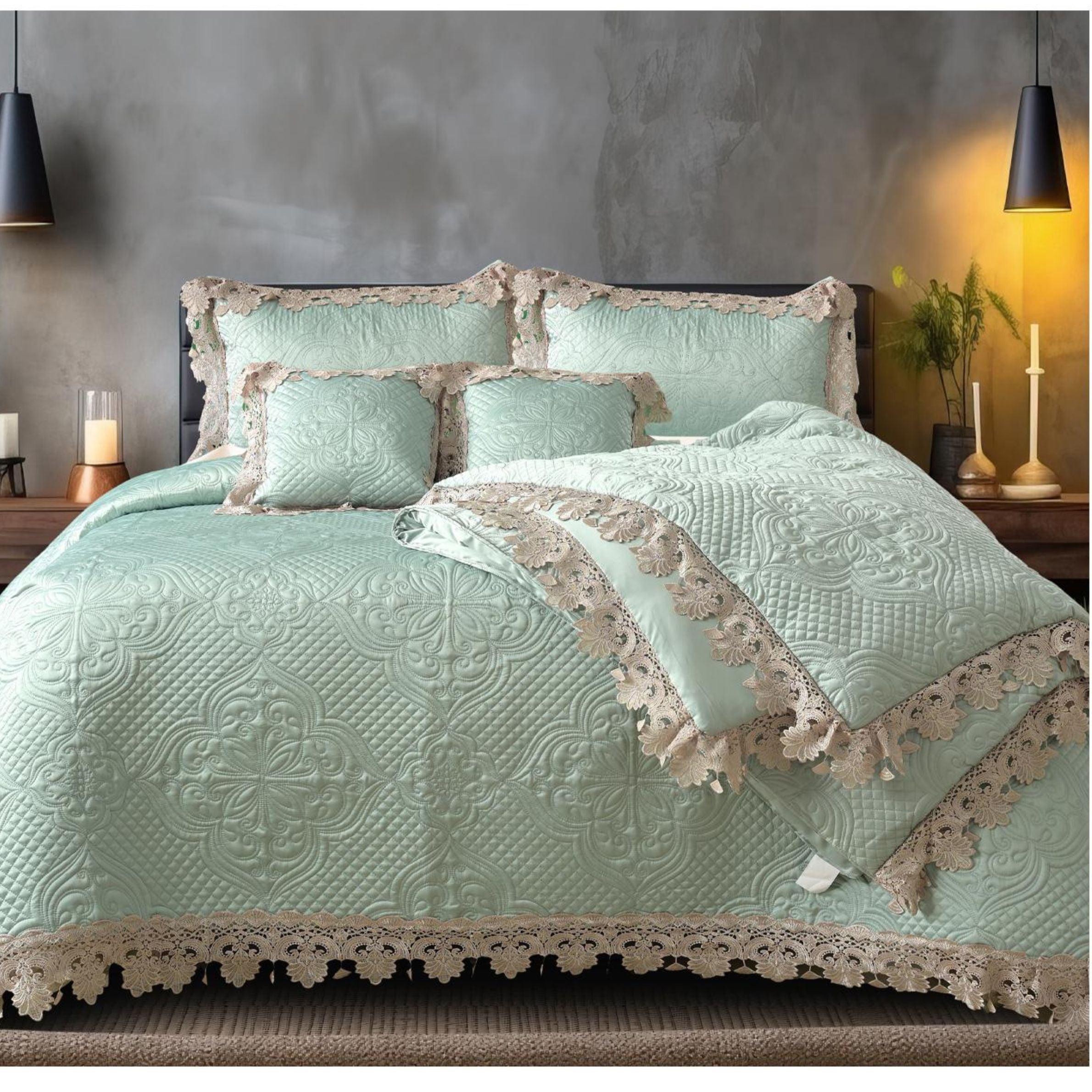 Italian Couture Finished Bridal Trousseau Bedding Set – Luxury Bridal Suite Collection