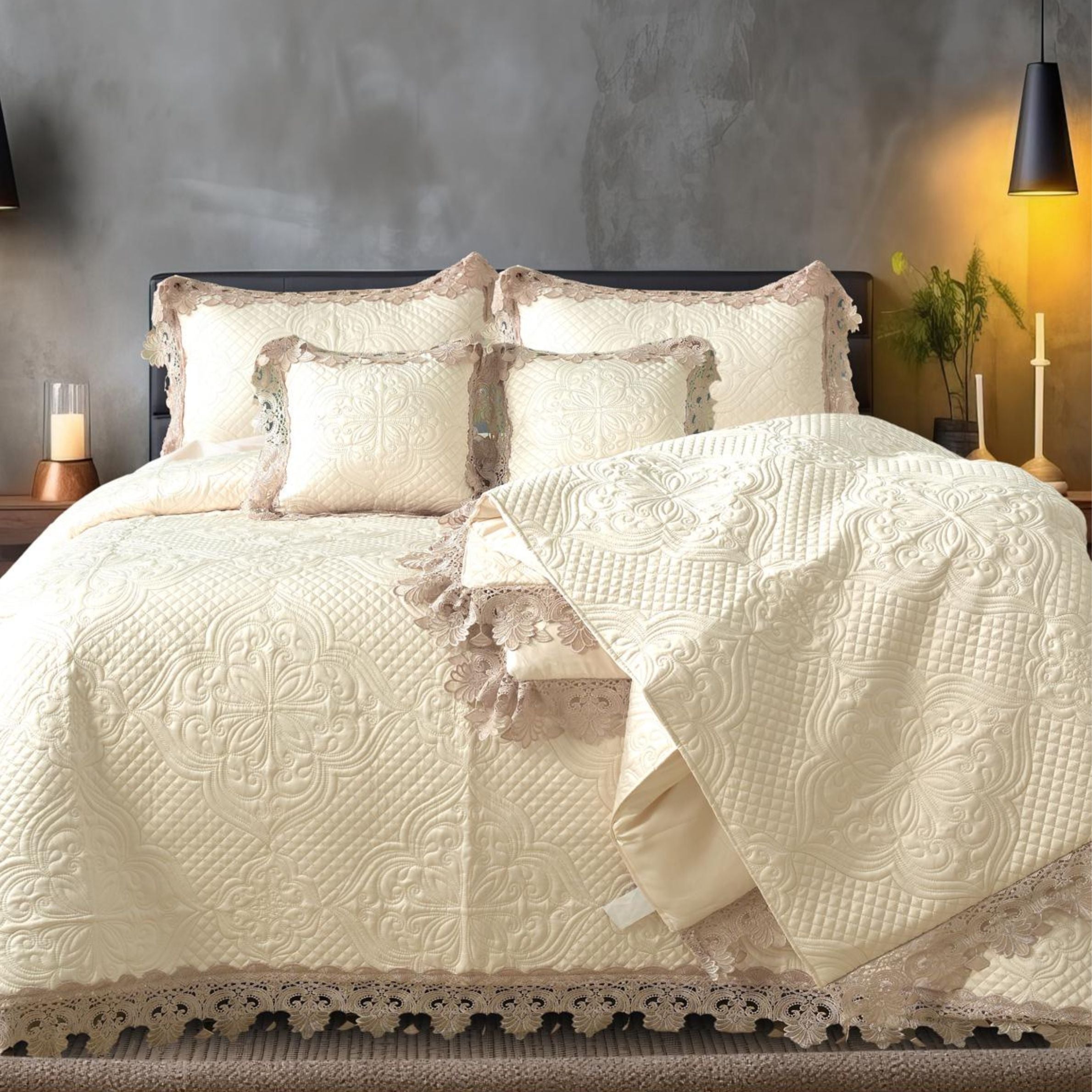 Italian Couture Finished Bridal Trousseau Bedding Set – Luxury Bridal Suite Collection