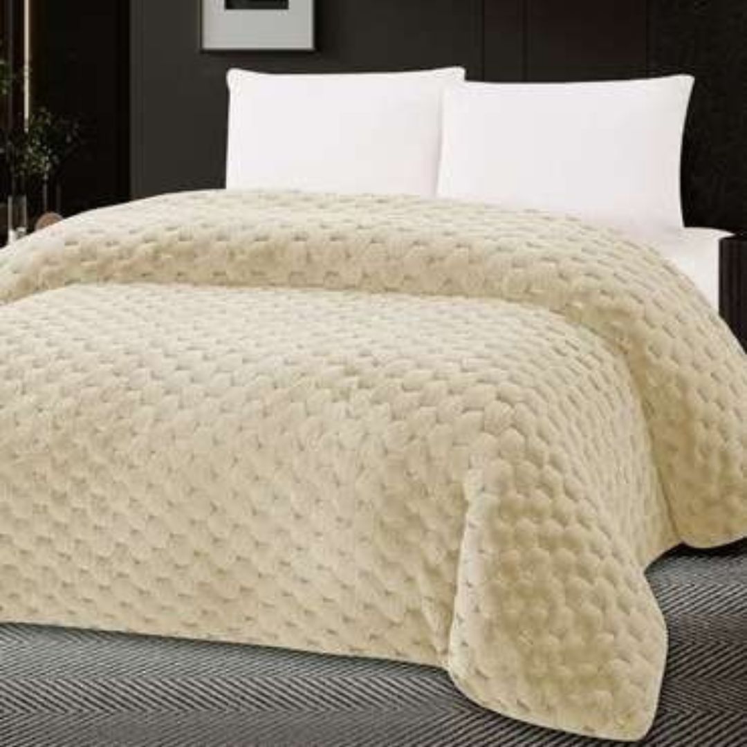 3-in-1 Hexagon Rabbit Fur Blanket Cum Duvet Cover Cum Quilt