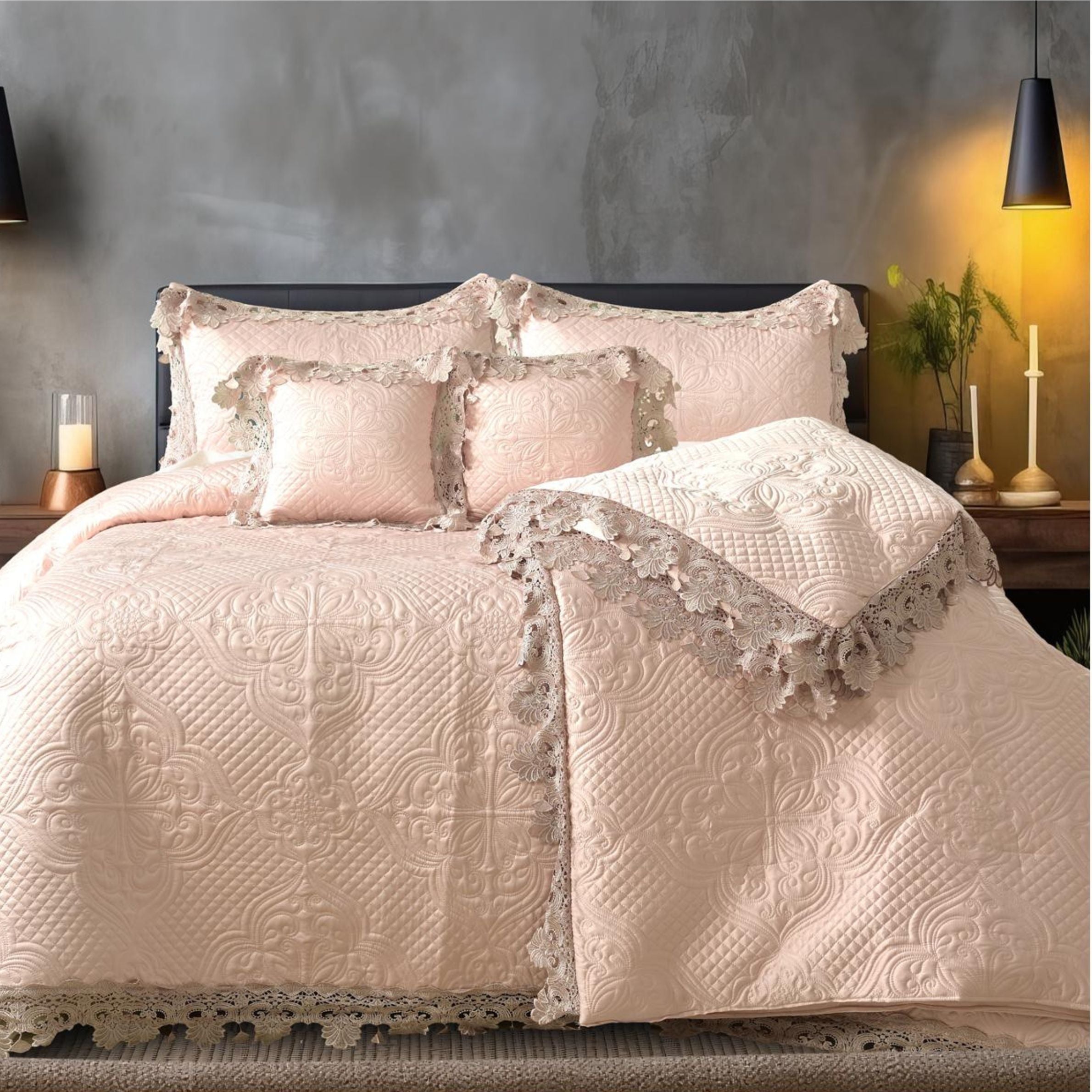 Italian Couture Finished Bridal Trousseau Bedding Set – Luxury Bridal Suite Collection