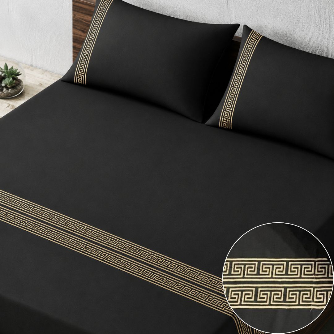 300TC Black & White Embroidered Bedsheet Set