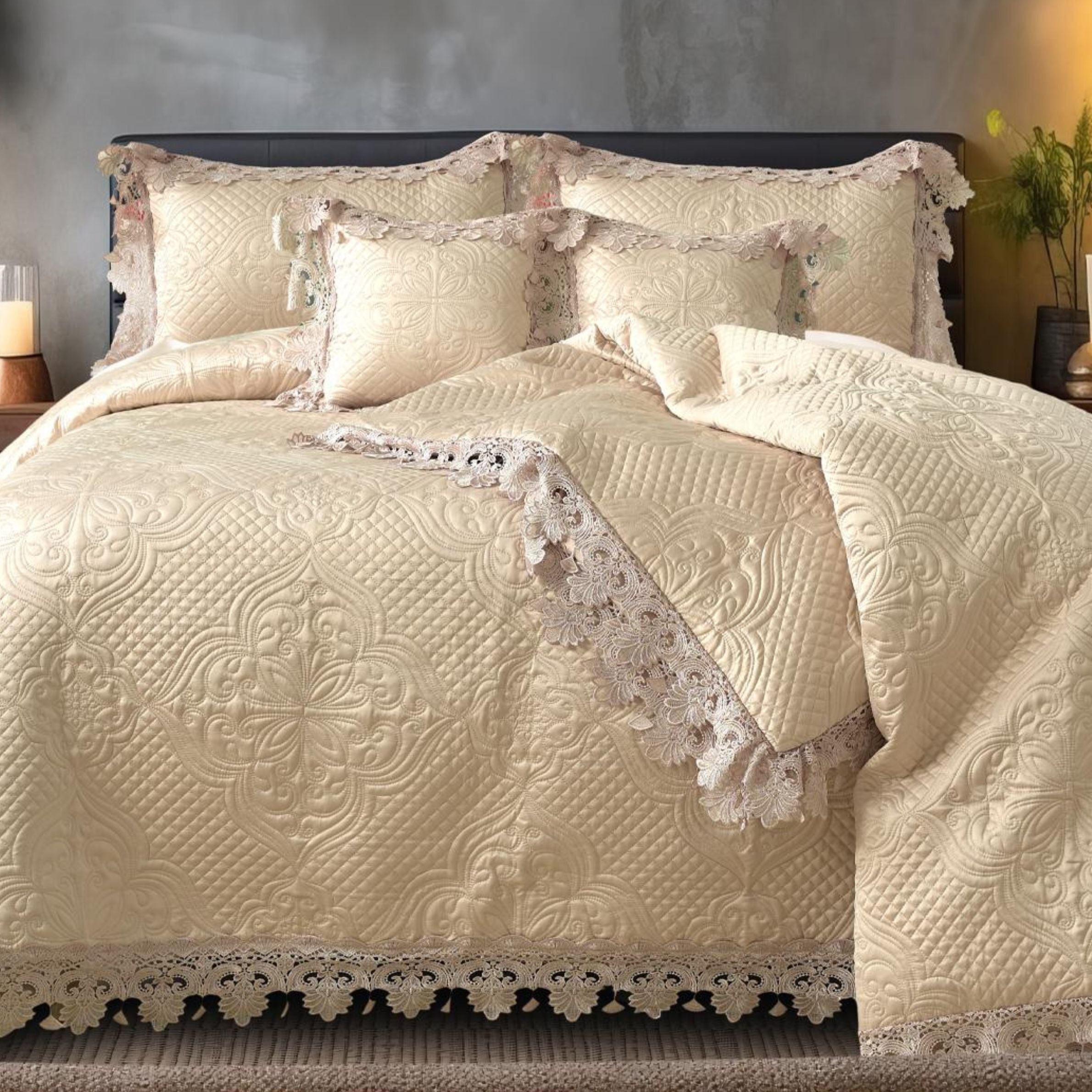 Italian Couture Finished Bridal Trousseau Bedding Set – Luxury Bridal Suite Collection