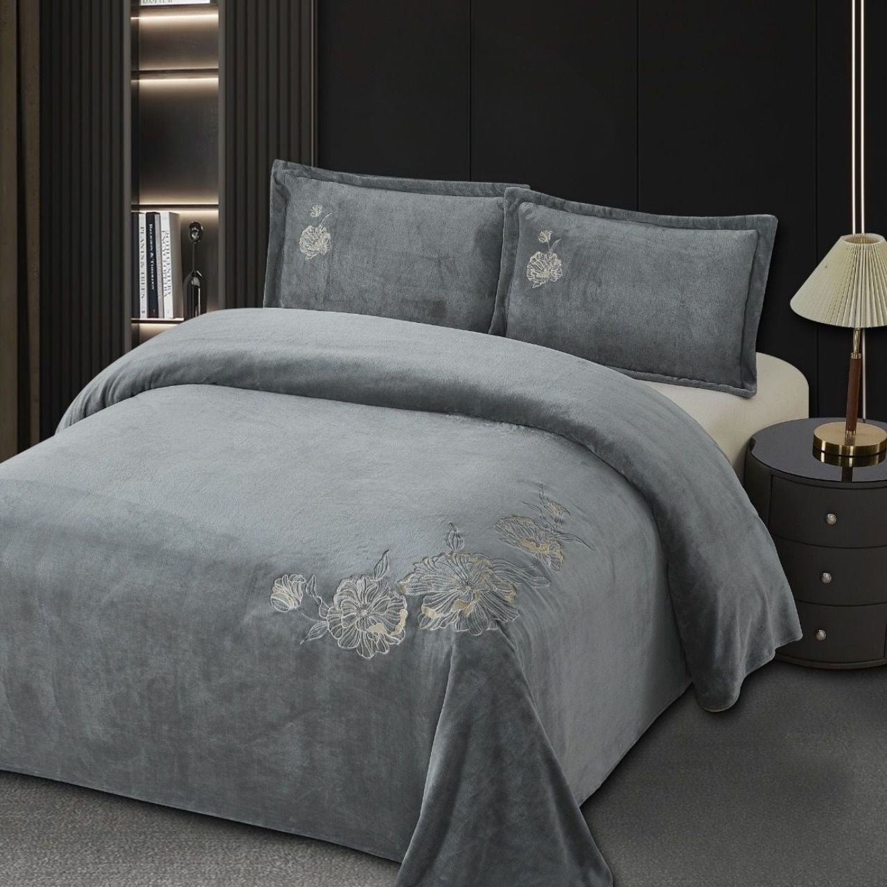 Premium Embroidery Velvet-Touch Bedsheet Set