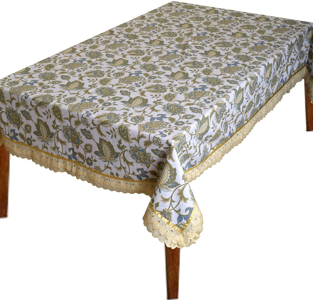 BILBERRY Furnishing By Preeti Grover Paisley 6 Seater Table Cover (Blue, Green, Cotton)