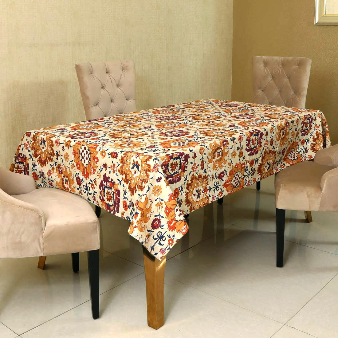  BILBERRY Furnishing Floral 6 Seater Table Cover (Multicolor, Cotton)