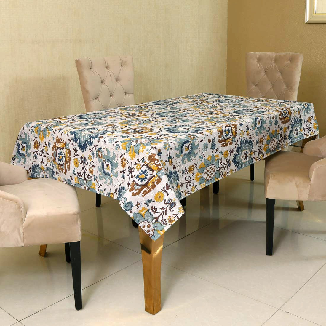  BILBERRY Furnishing Floral 6 Seater Table Cover (Multicolor, Cotton)