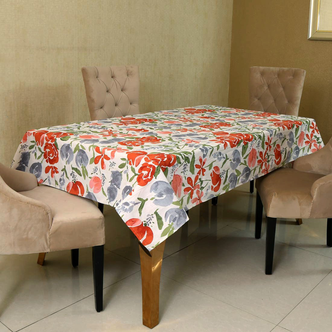  BILBERRY Furnishing Floral 6 Seater Table Cover (Multicolor, Cotton)