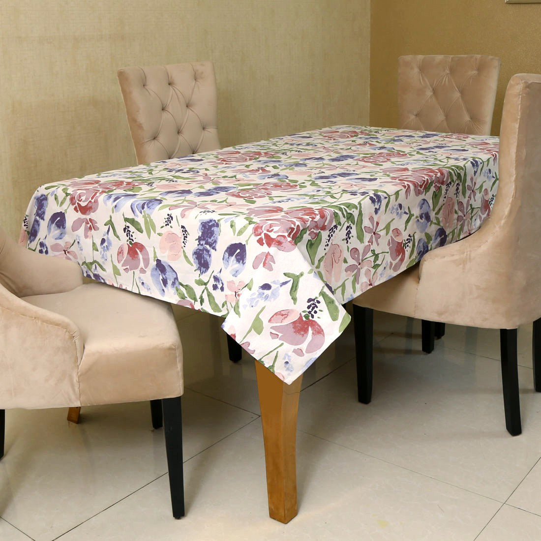  BILBERRY Furnishing Floral 6 Seater Table Cover (Multicolor, Cotton)