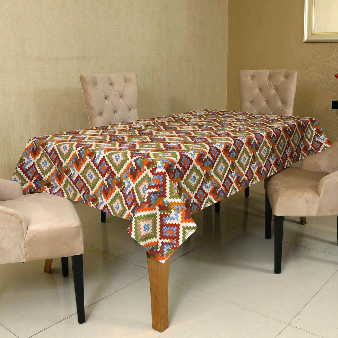 BILBERRY Furnishing By Preeti Grover Geometric 6 Seater Table Cover (Multicolor, Cotton)