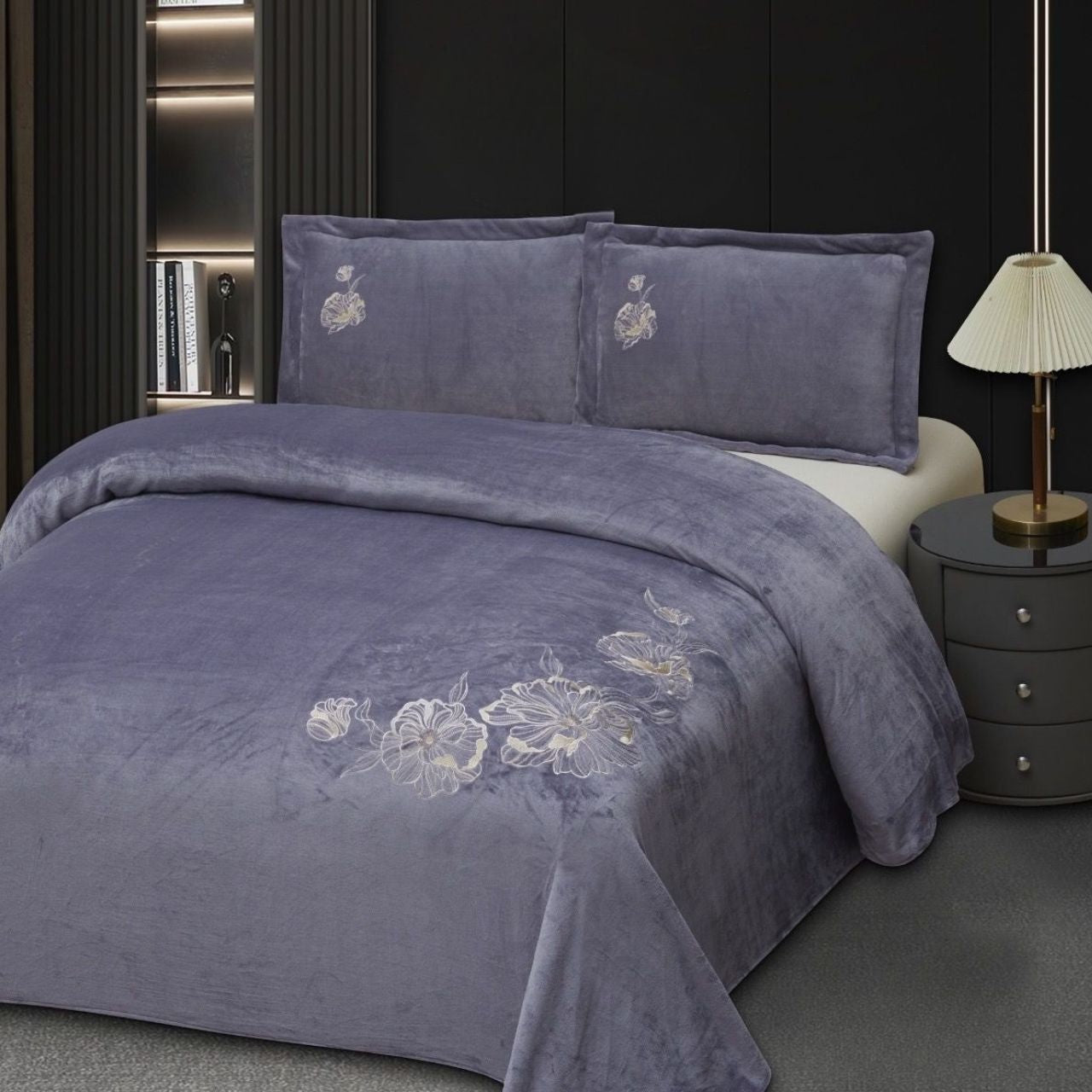Premium Embroidery Velvet-Touch Bedsheet Set