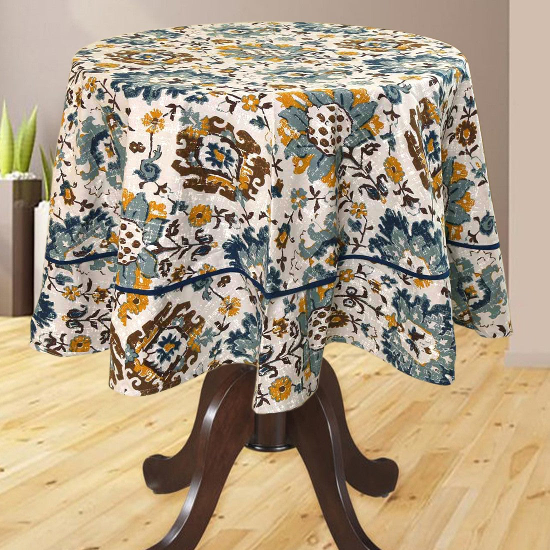 BILBERRY Furnishing By Preeti Grover Floral 6 Seater Table Cover (Blue, Cotton)