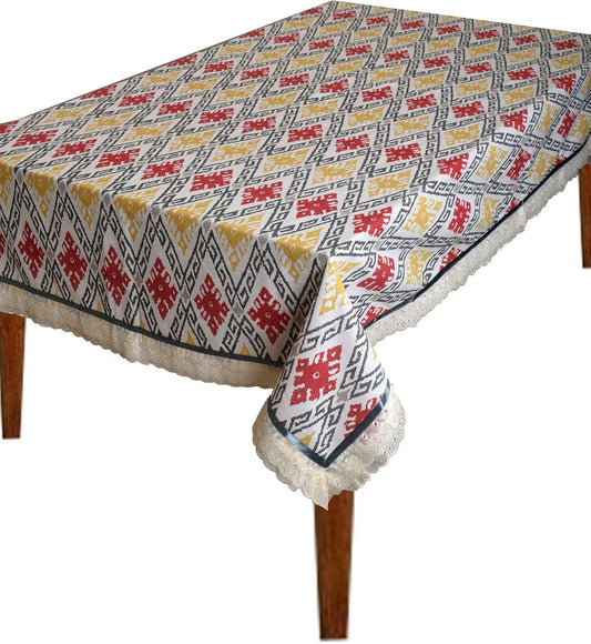 BILBERRY Furnishing By Preeti Grover Abstract 8 Seater Table Cover (Red, Yellow, Cotton)