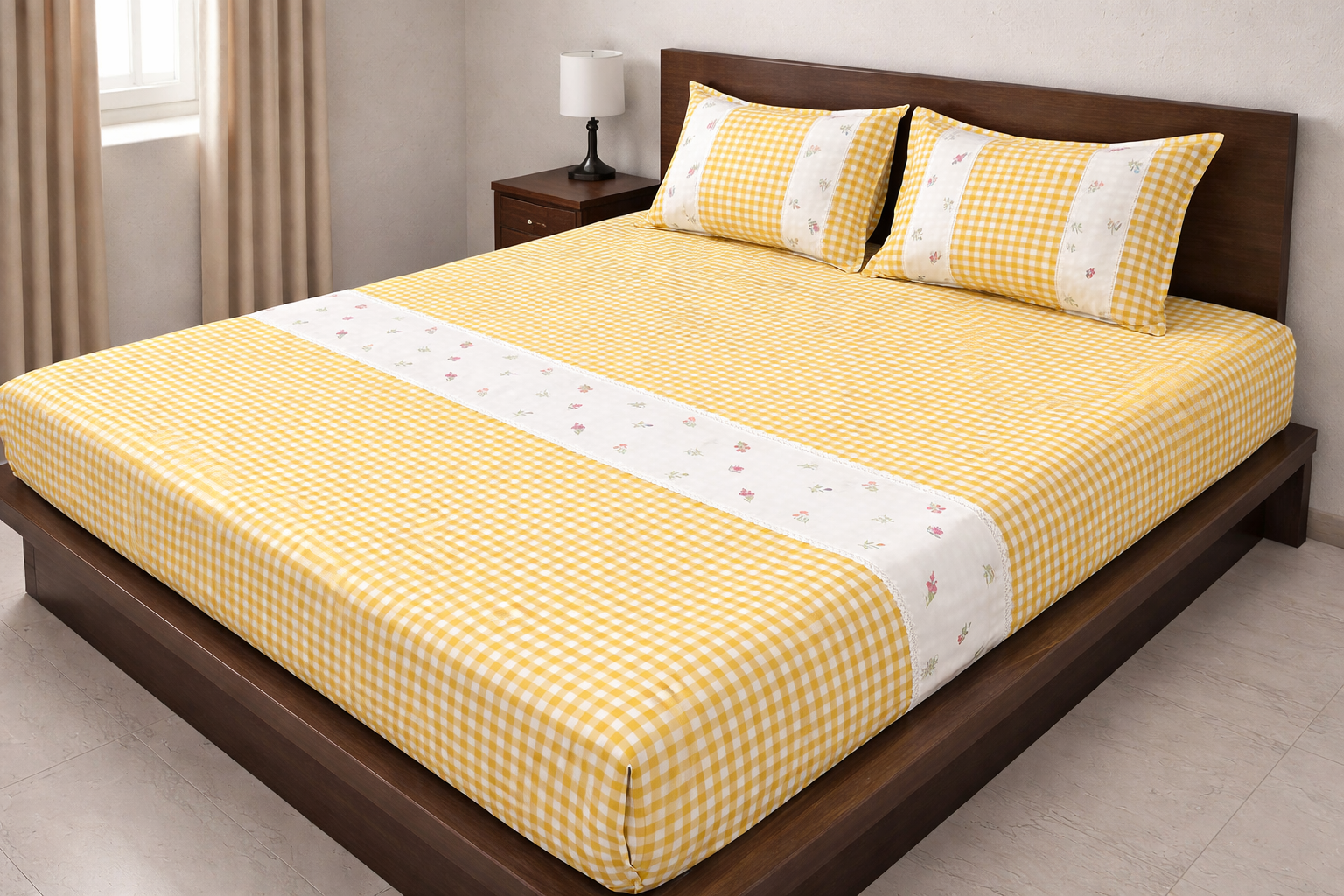 Gingham Check Embroidery Bedcover Set