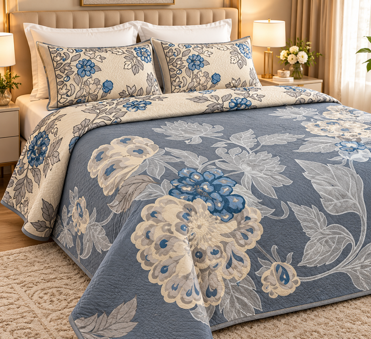 King Size Jacquard Cotton Reversible Design Bedcover
