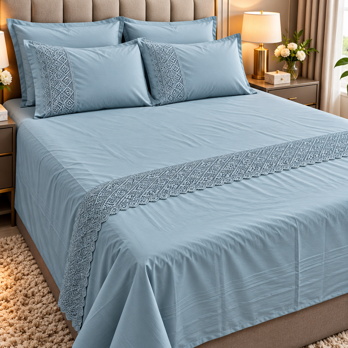 400 TC Pure Cotton Bedsheet with Premium Lace Embroidery