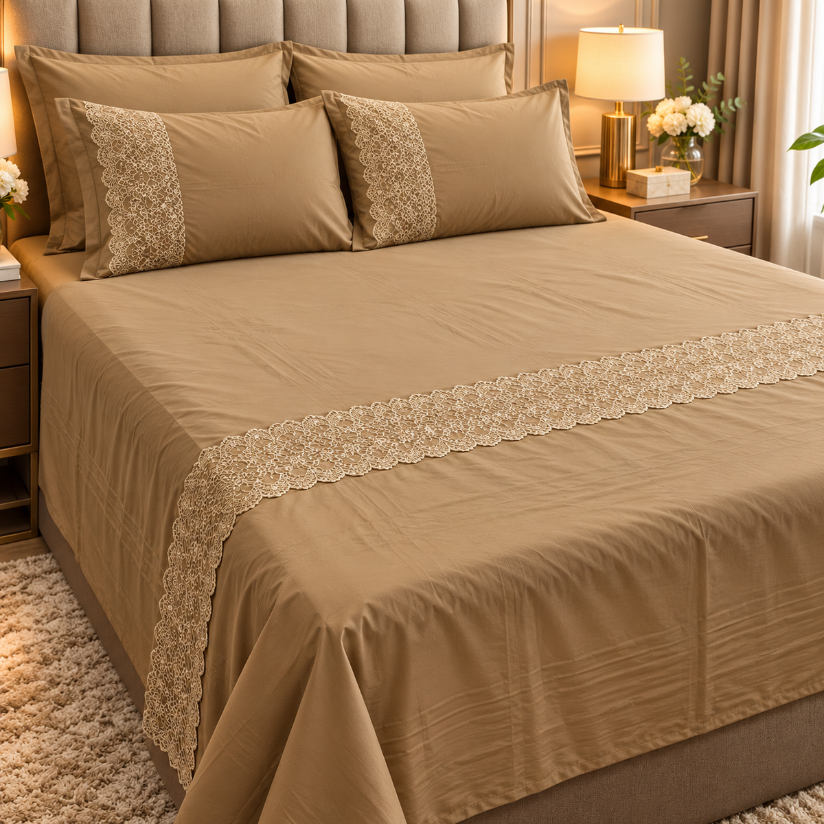 400 TC Pure Cotton Bedsheet with Premium Lace Embroidery