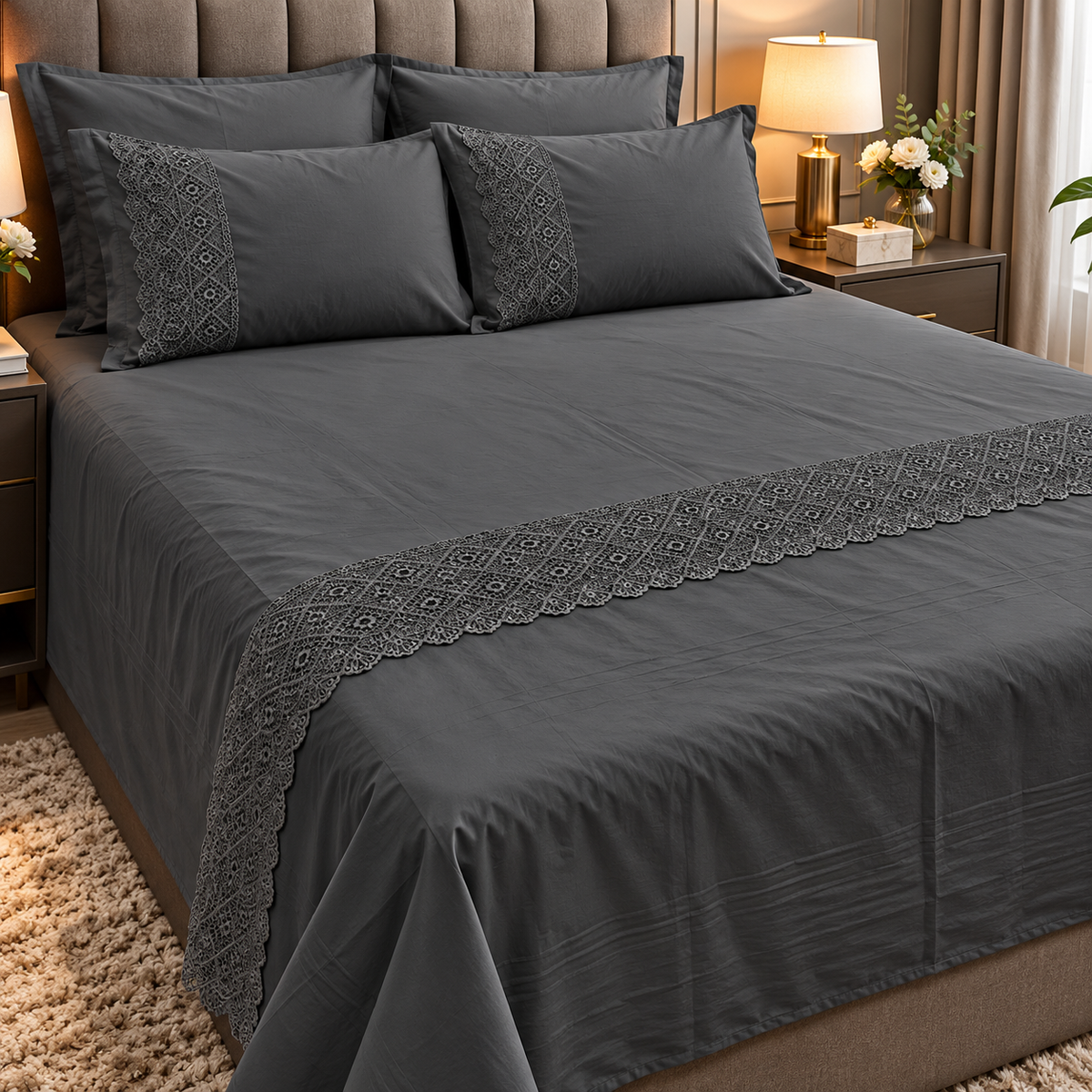 400 TC Pure Cotton Bedsheet with Premium Lace Embroidery
