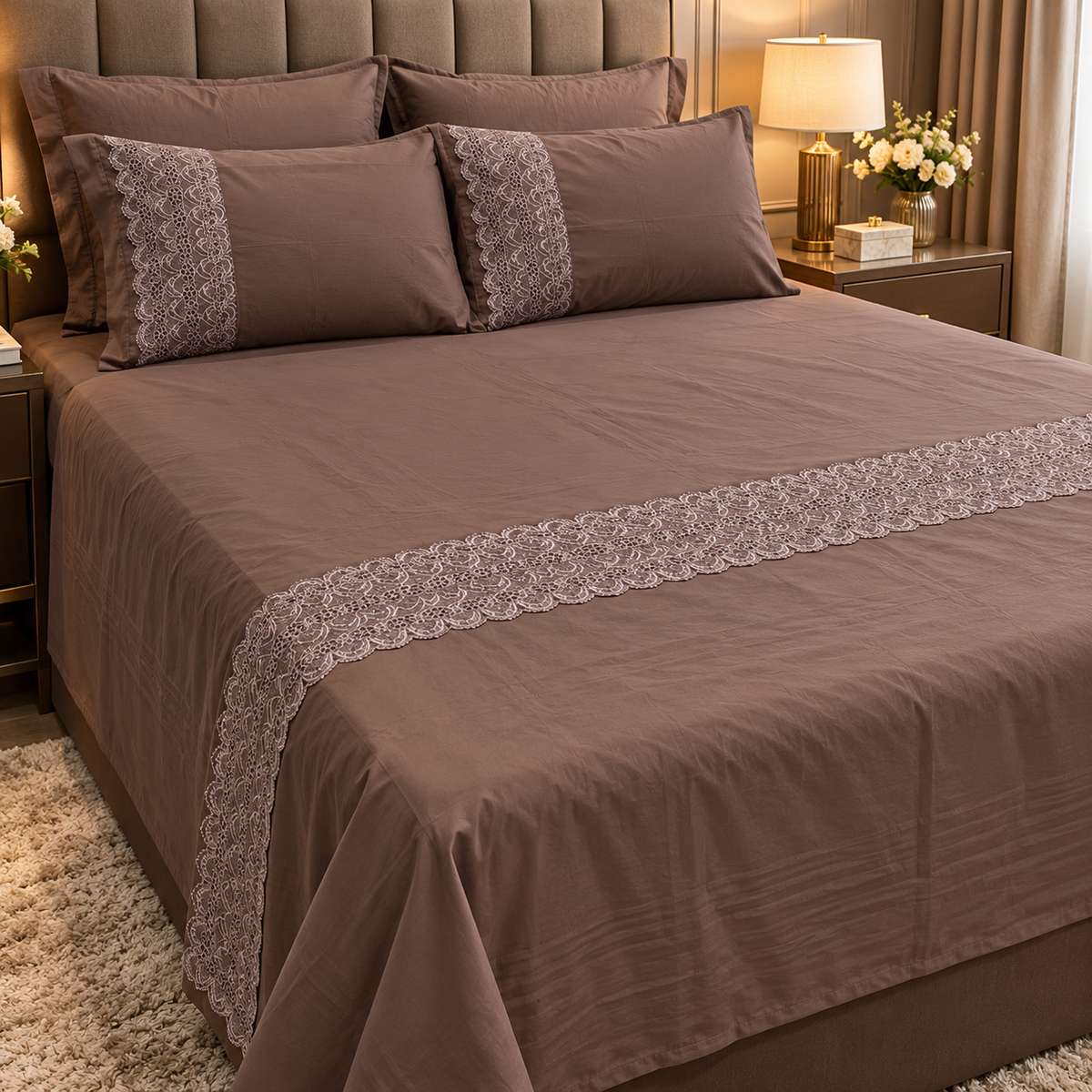 400 TC Pure Cotton Bedsheet with Premium Lace Embroidery