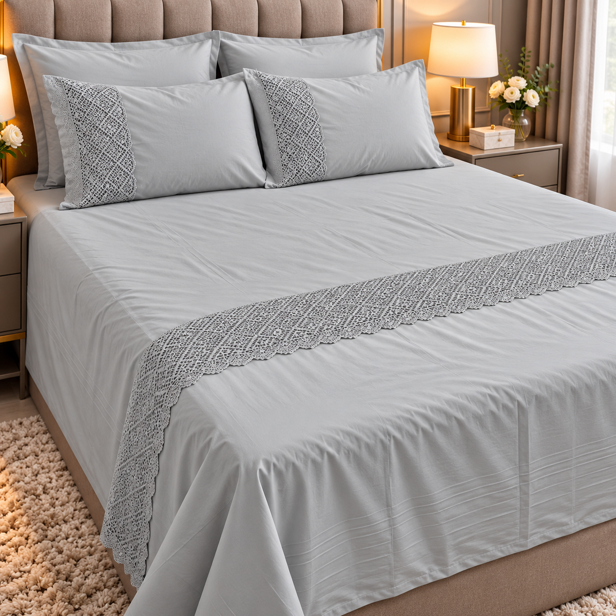 400 TC Pure Cotton Bedsheet with Premium Lace Embroidery