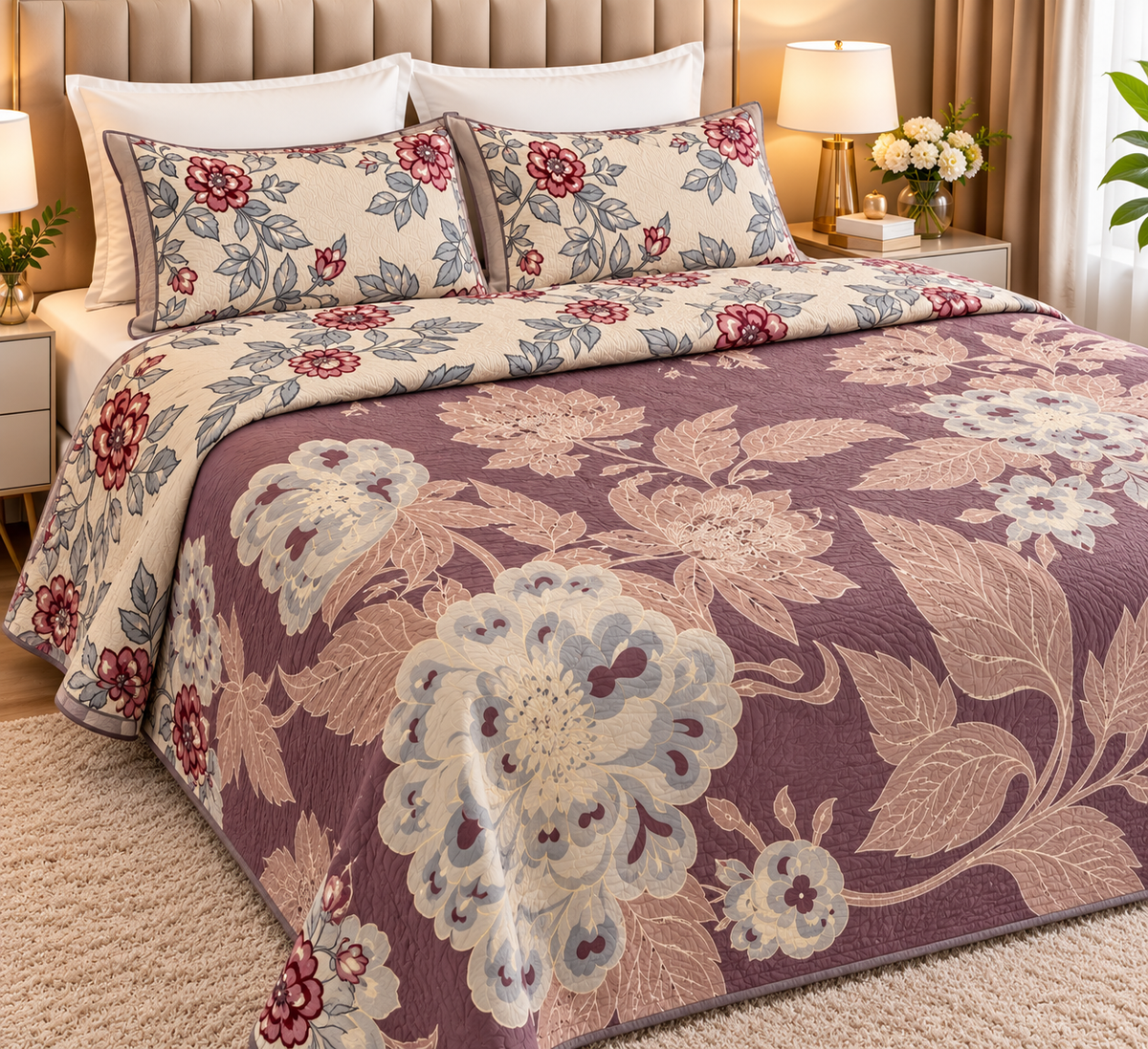 King Size Jacquard Cotton Reversible Design Bedcover