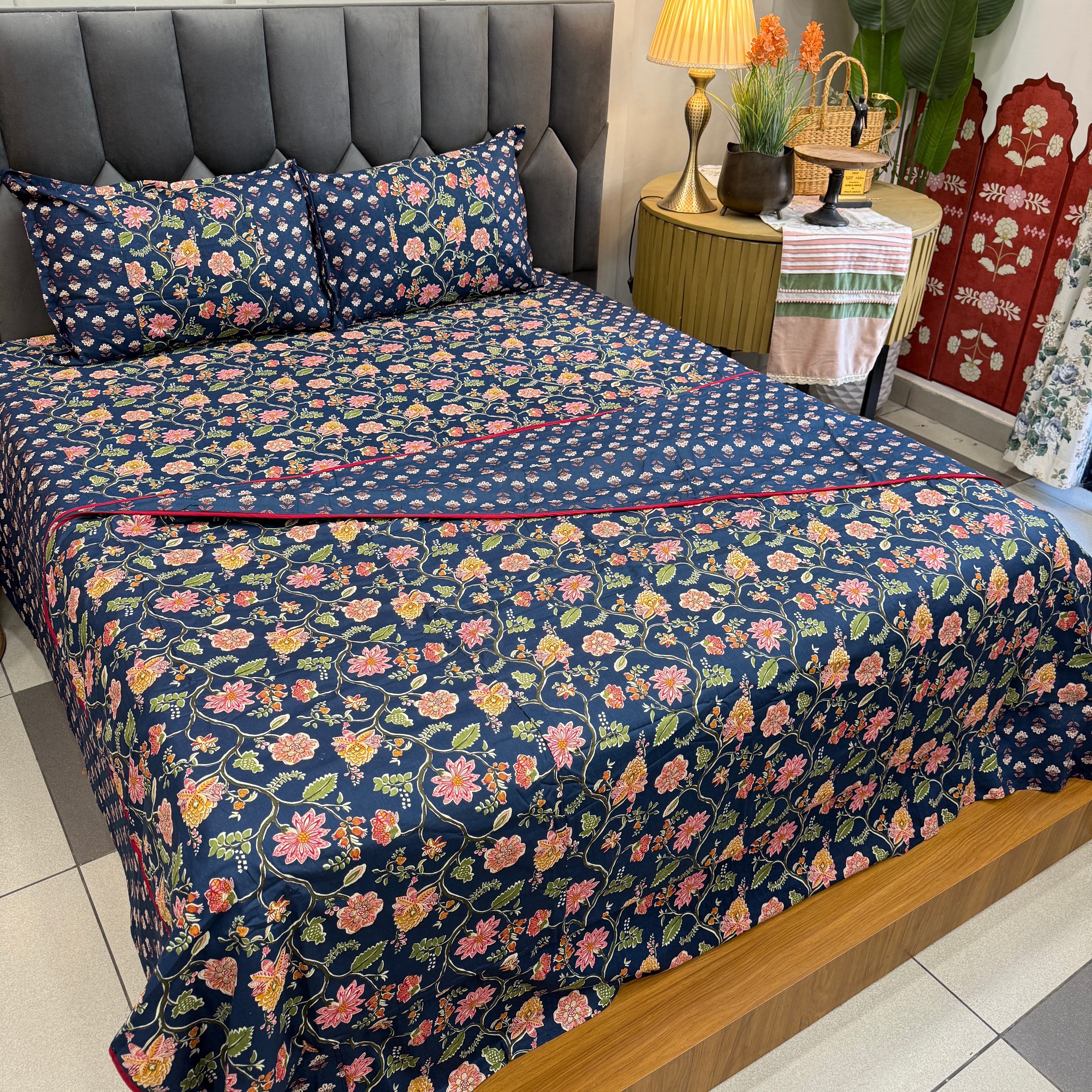 Ethnic Kalamkari Ajrak Vibrant Cotton Bedsheet Or Dohar