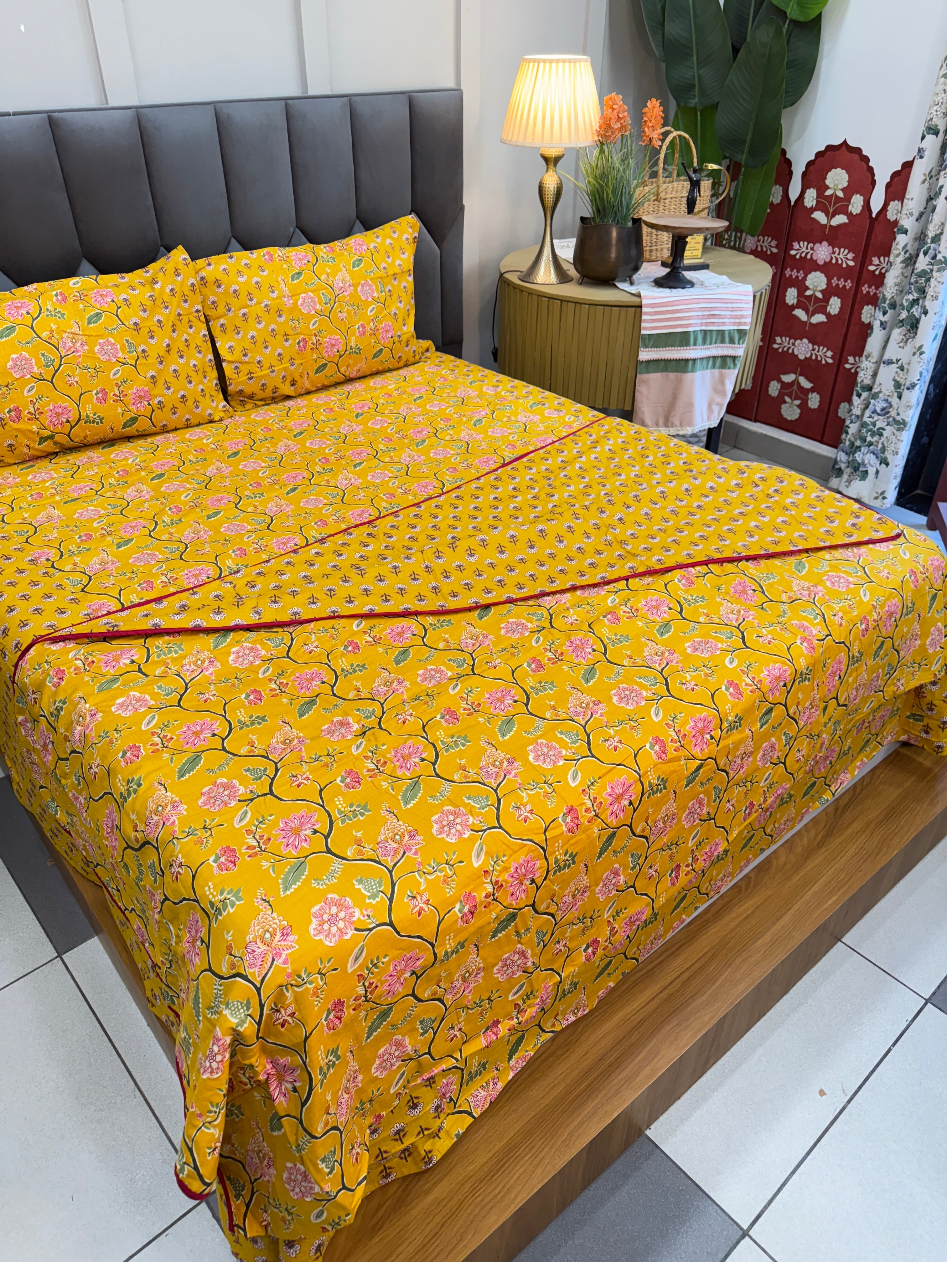 Ethnic Kalamkari Ajrak Vibrant Cotton Bedsheet Or Dohar