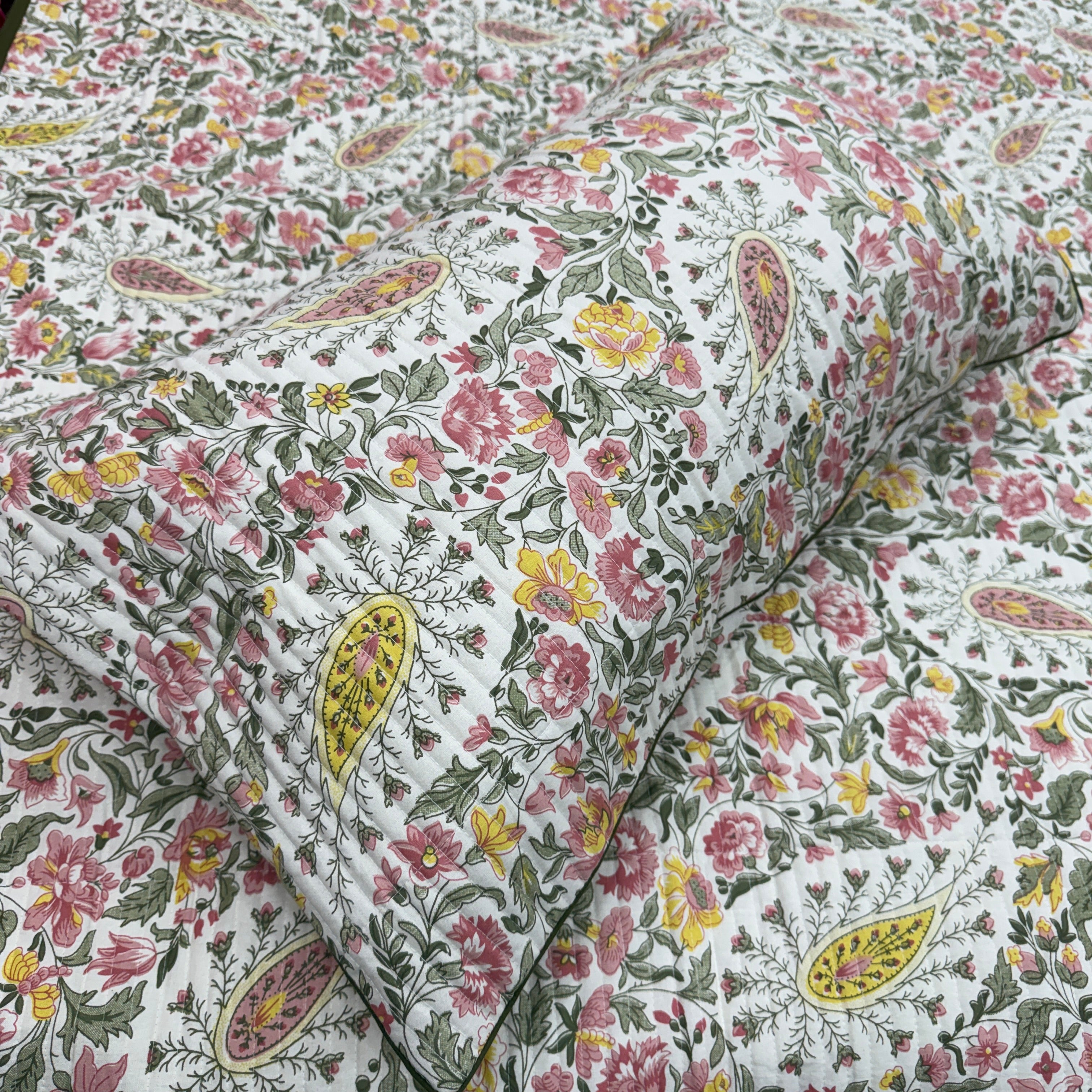 Handmade Quilted Vintage Floral Pure Cotton Bedcover Set