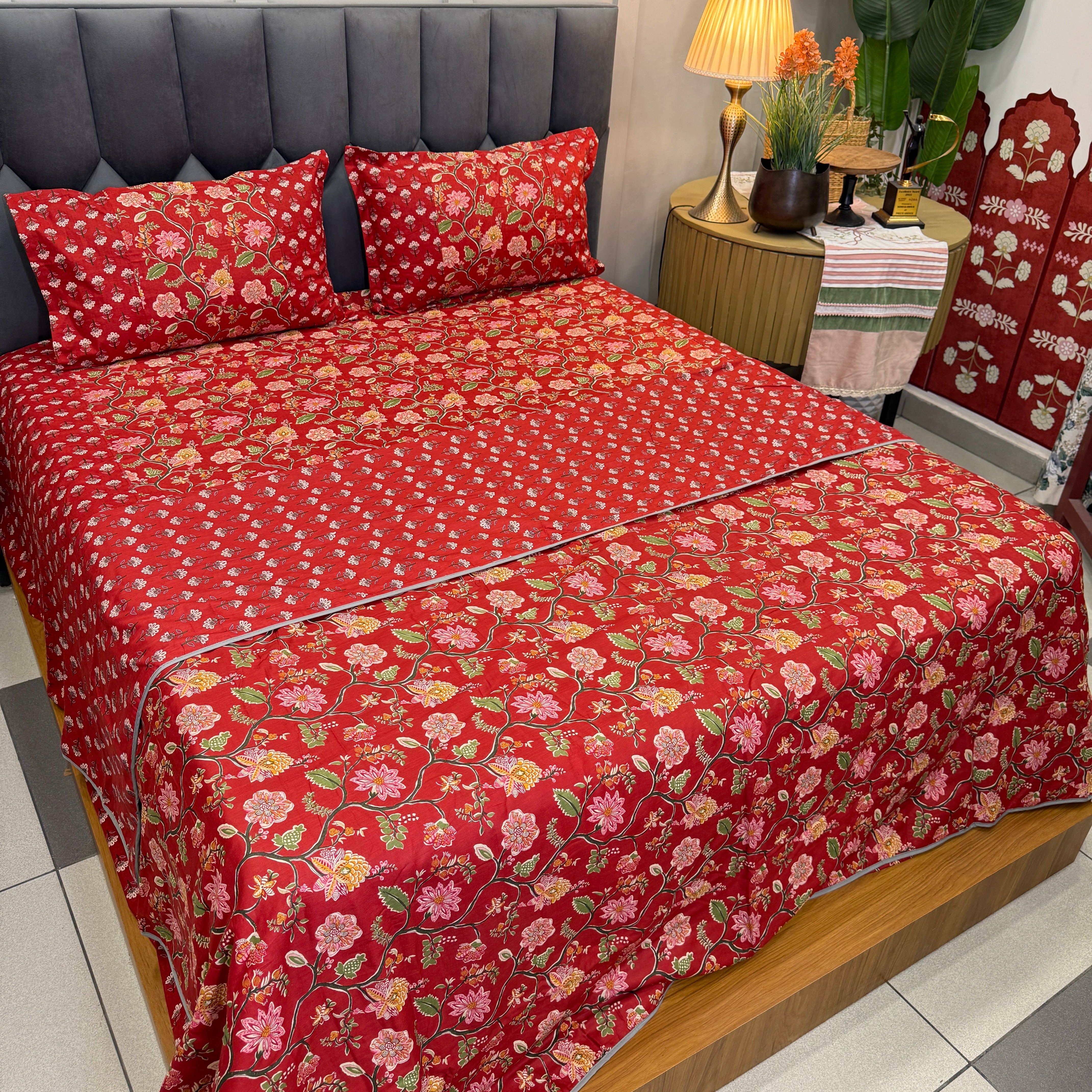 Ethnic Kalamkari Ajrak Vibrant Cotton Bedsheet Or Dohar