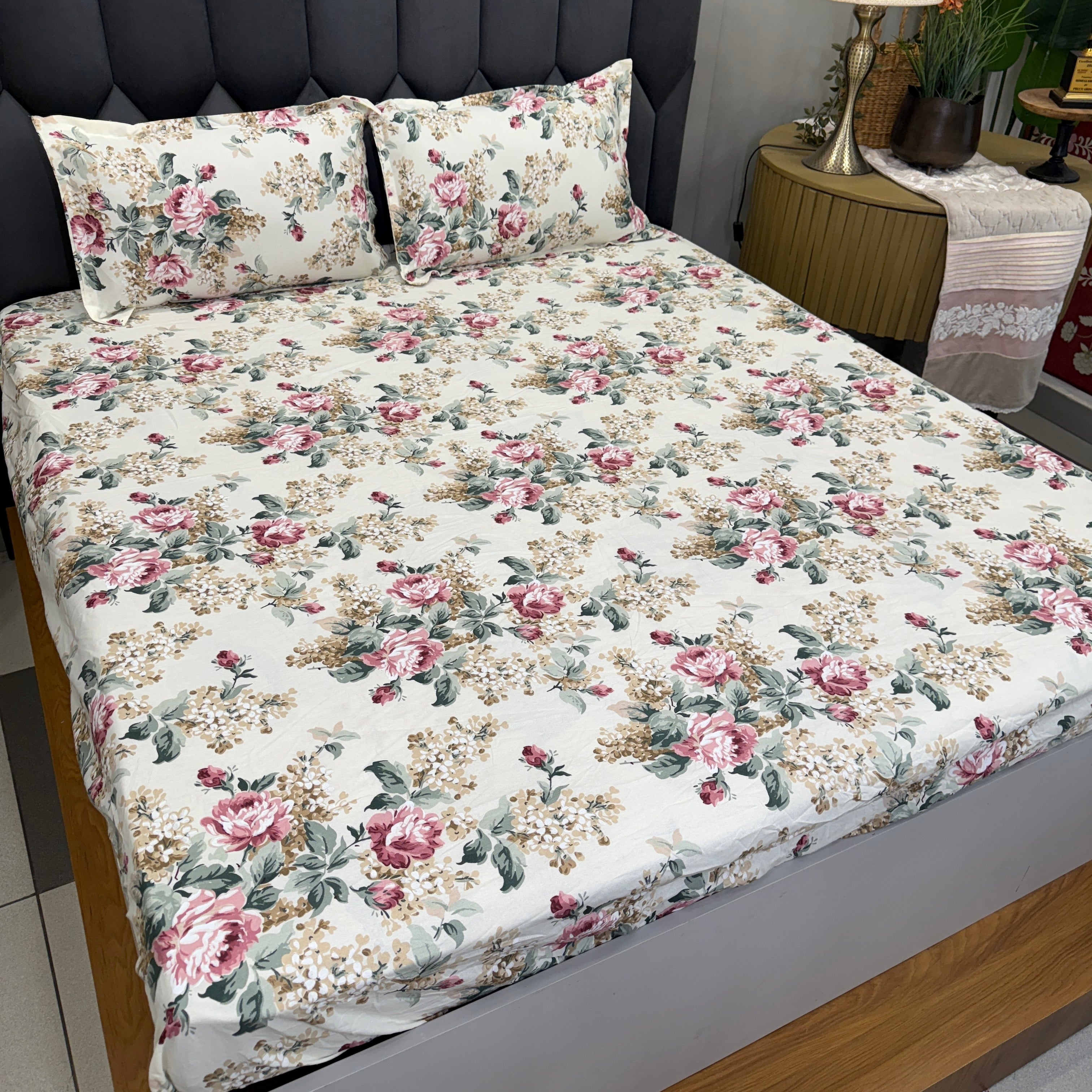 Victorian Print Floral Elastic Fitted Bedsheet