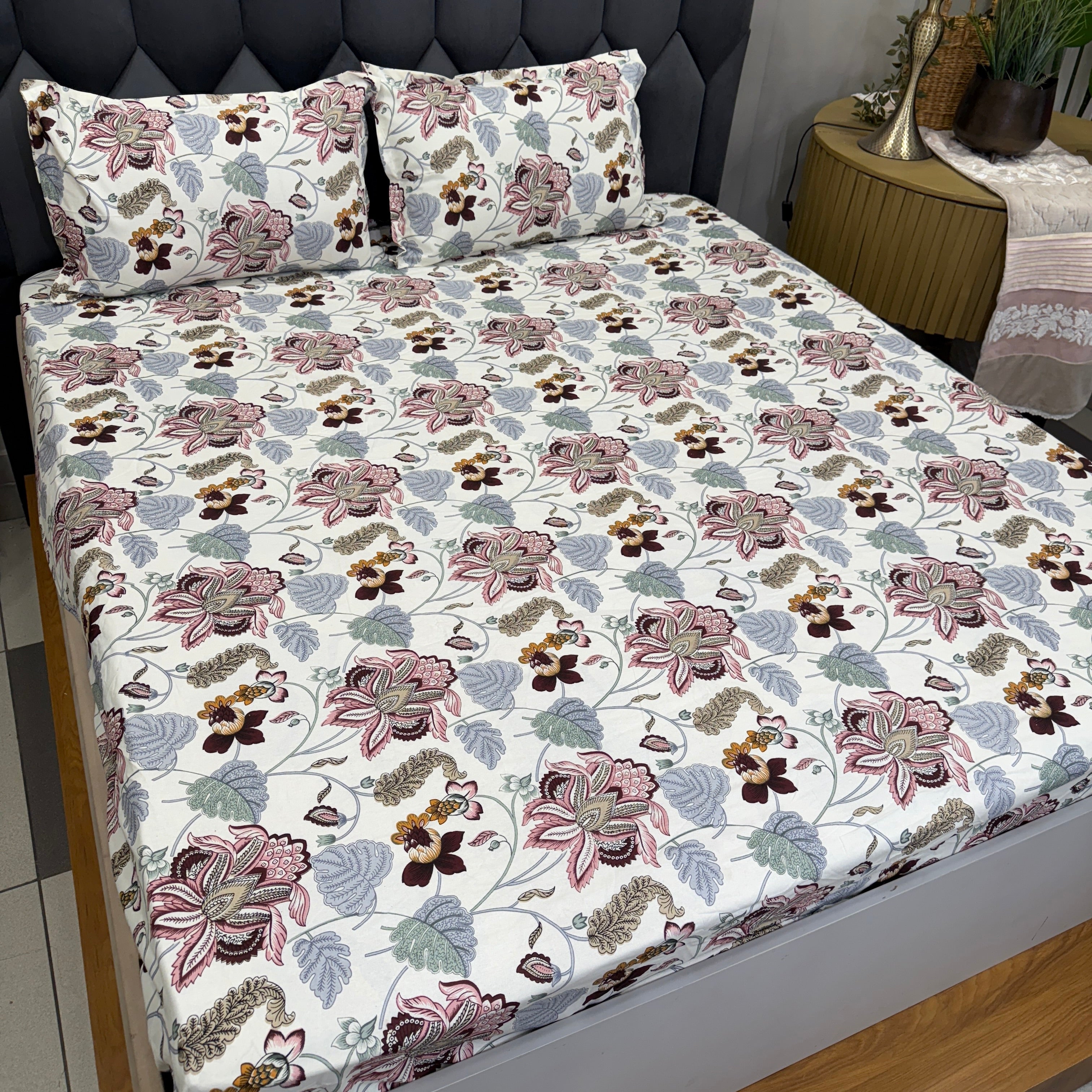 Victorian Print Floral Elastic Fitted Bedsheet