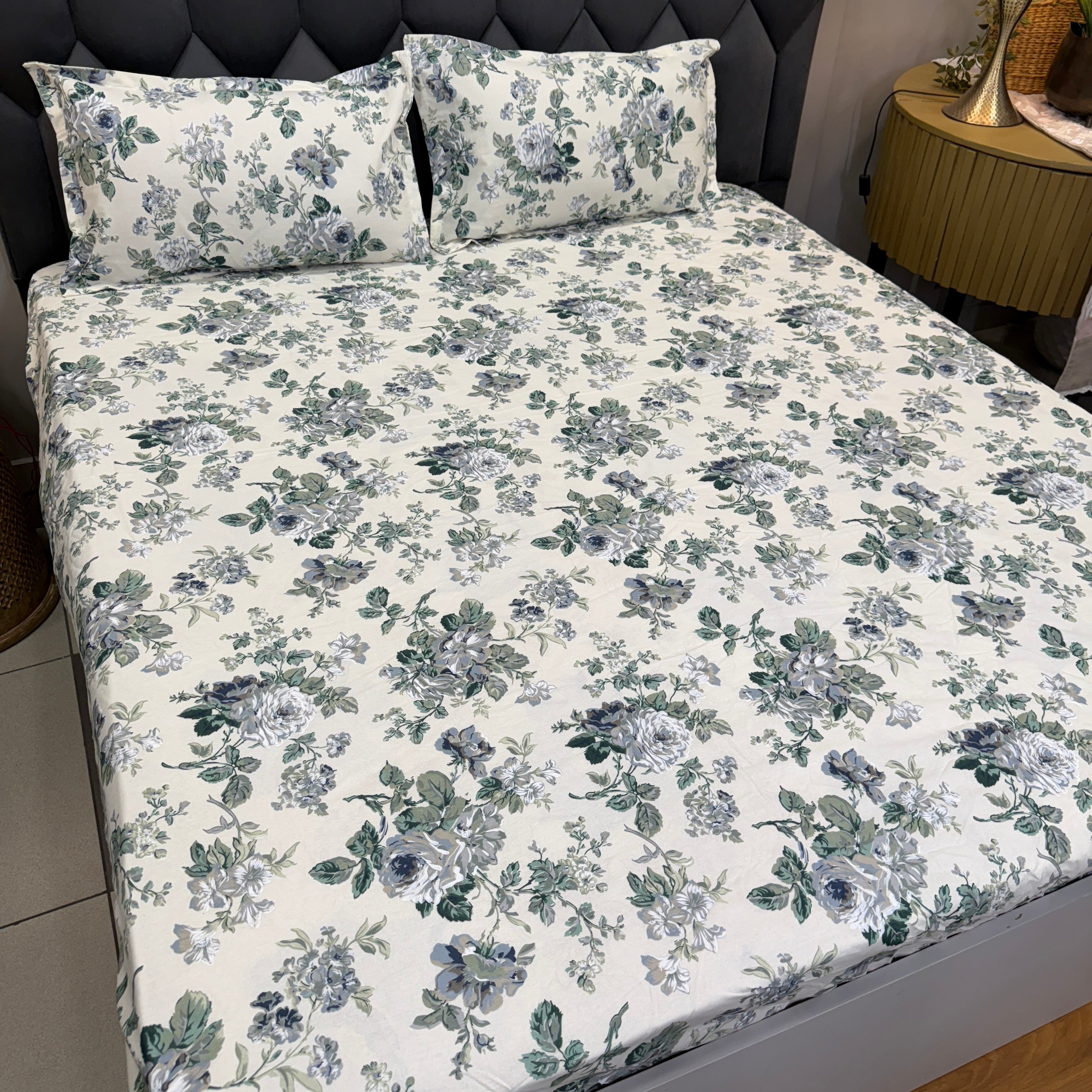 Victorian Print Floral Elastic Fitted Bedsheet