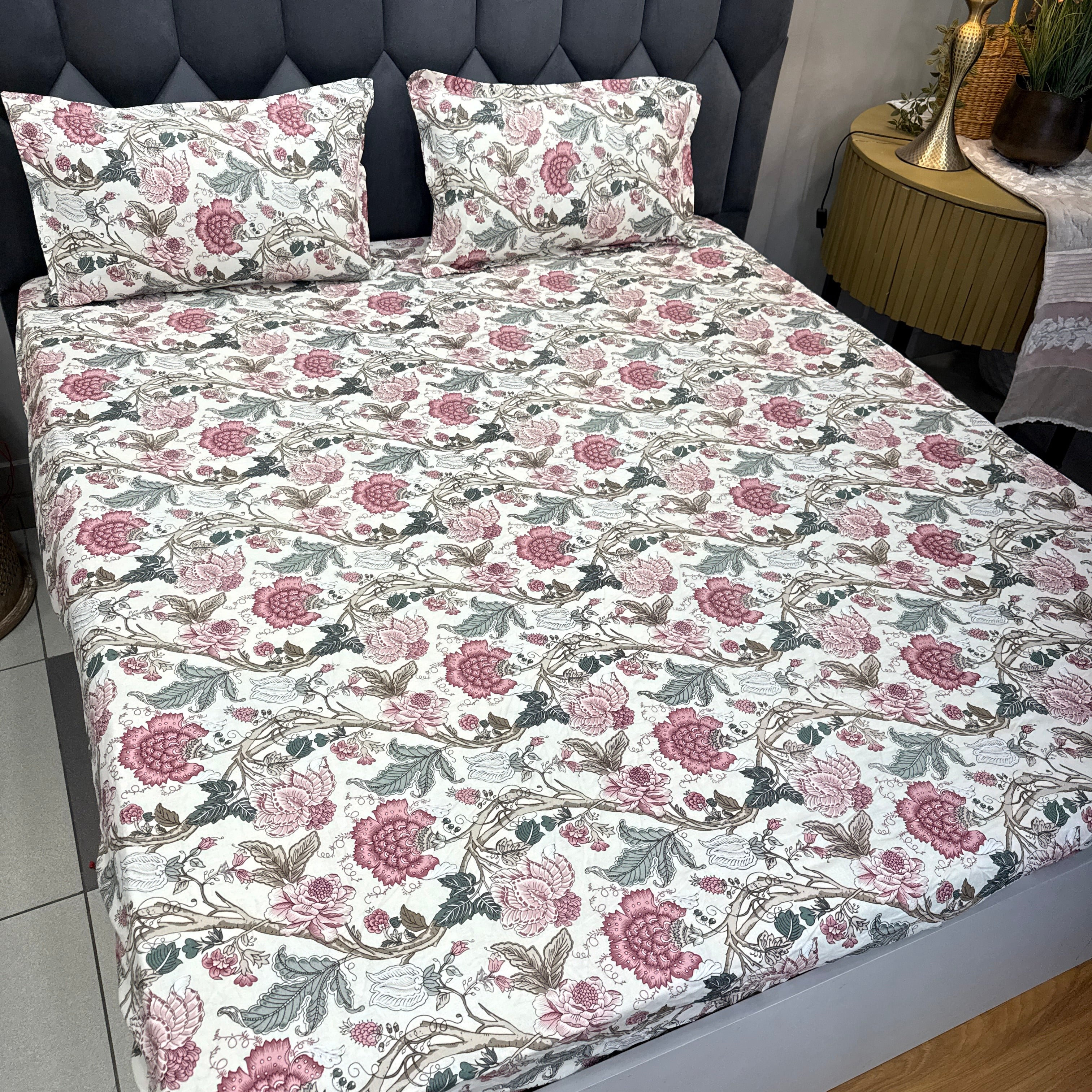 Victorian Print Floral Elastic Fitted Bedsheet