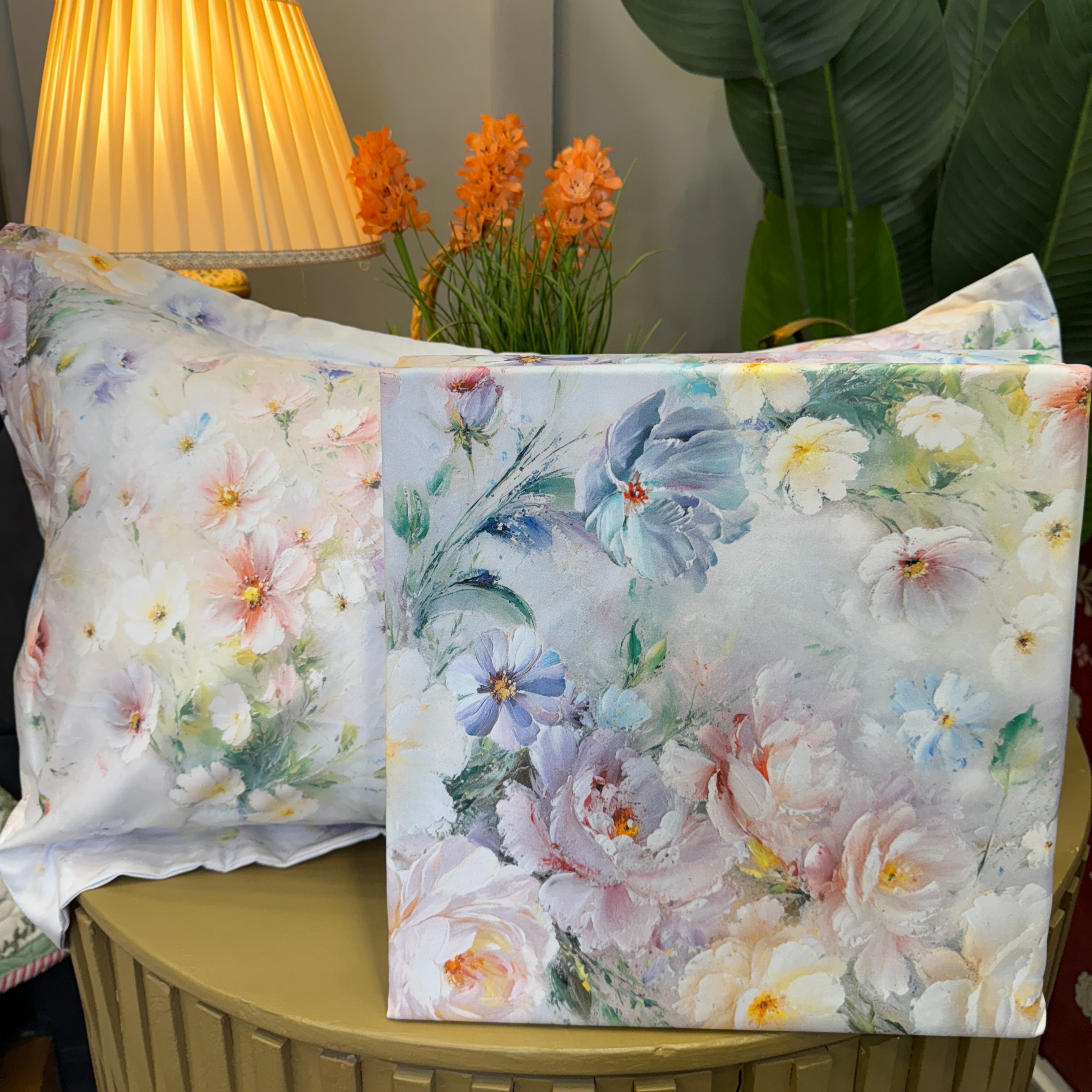 Vintage Floral Digital Print King Size Bedsheet Set