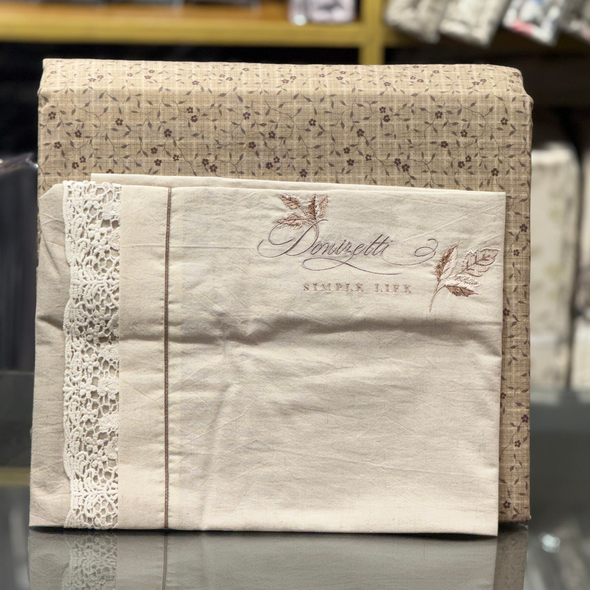 Earthy Tones Pure Linen Bedsheet Set with Crochet Lace & Embroidery