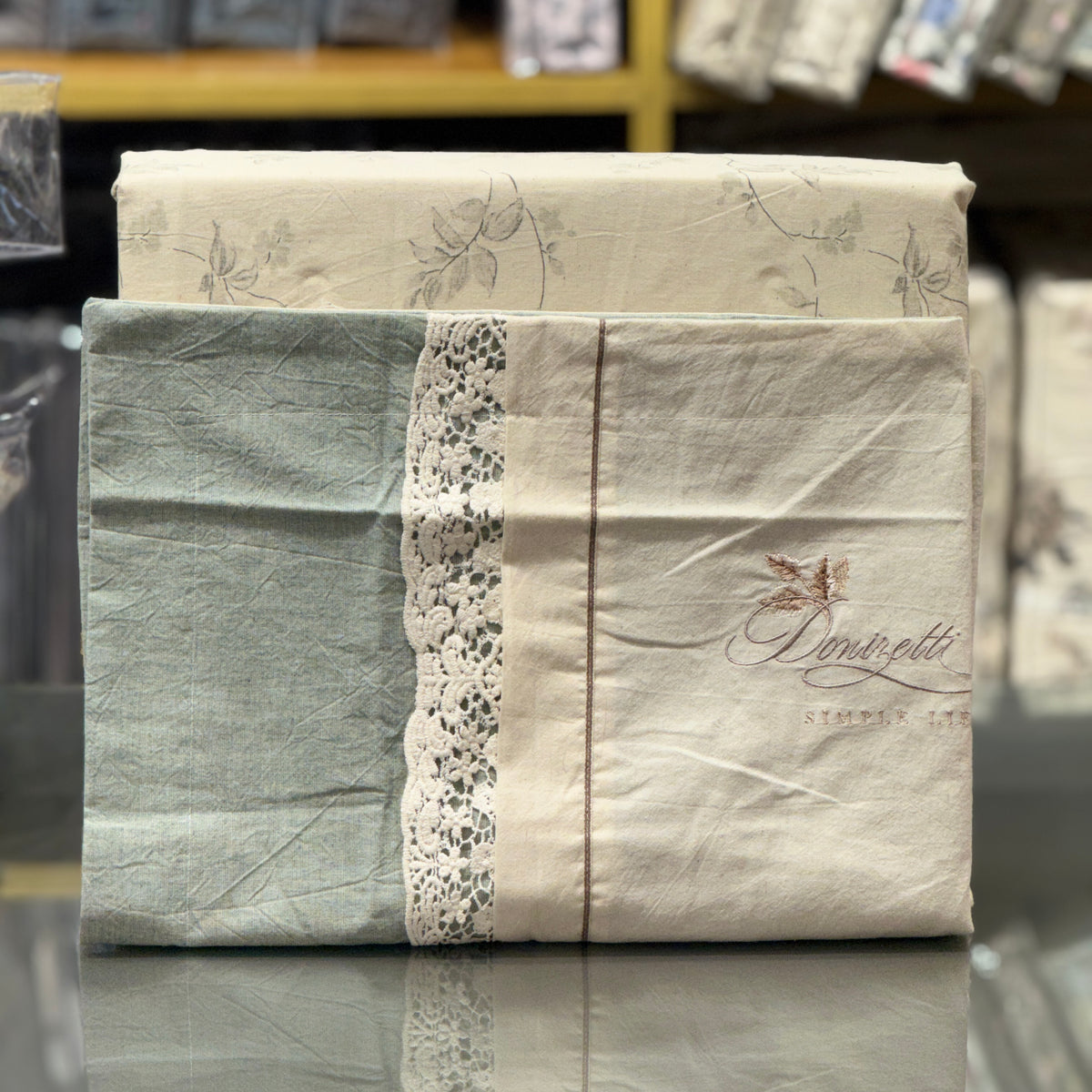 Earthy Tones Pure Linen Bedsheet Set with Crochet Lace & Embroidery