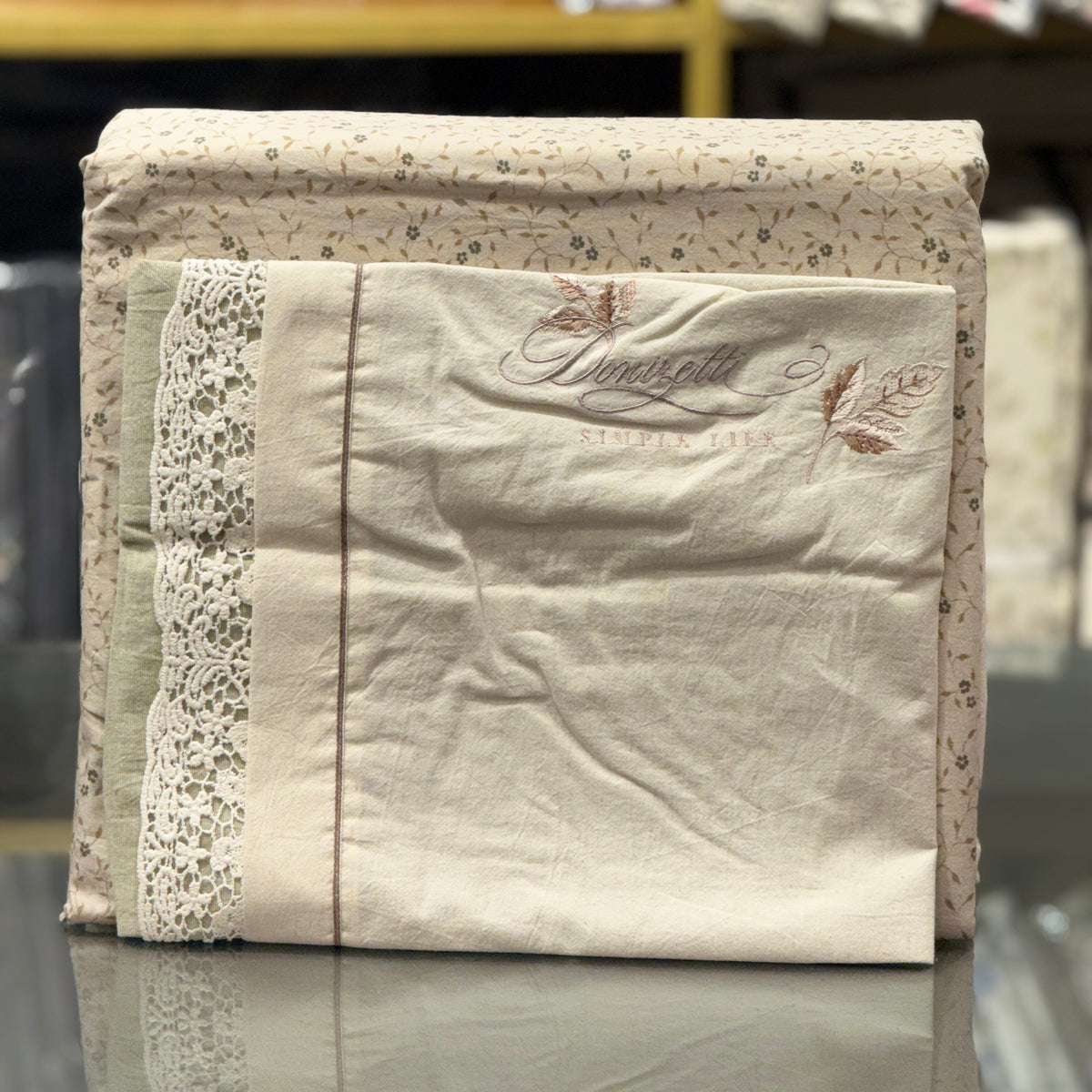 Earthy Tones Pure Linen Bedsheet Set with Crochet Lace & Embroidery
