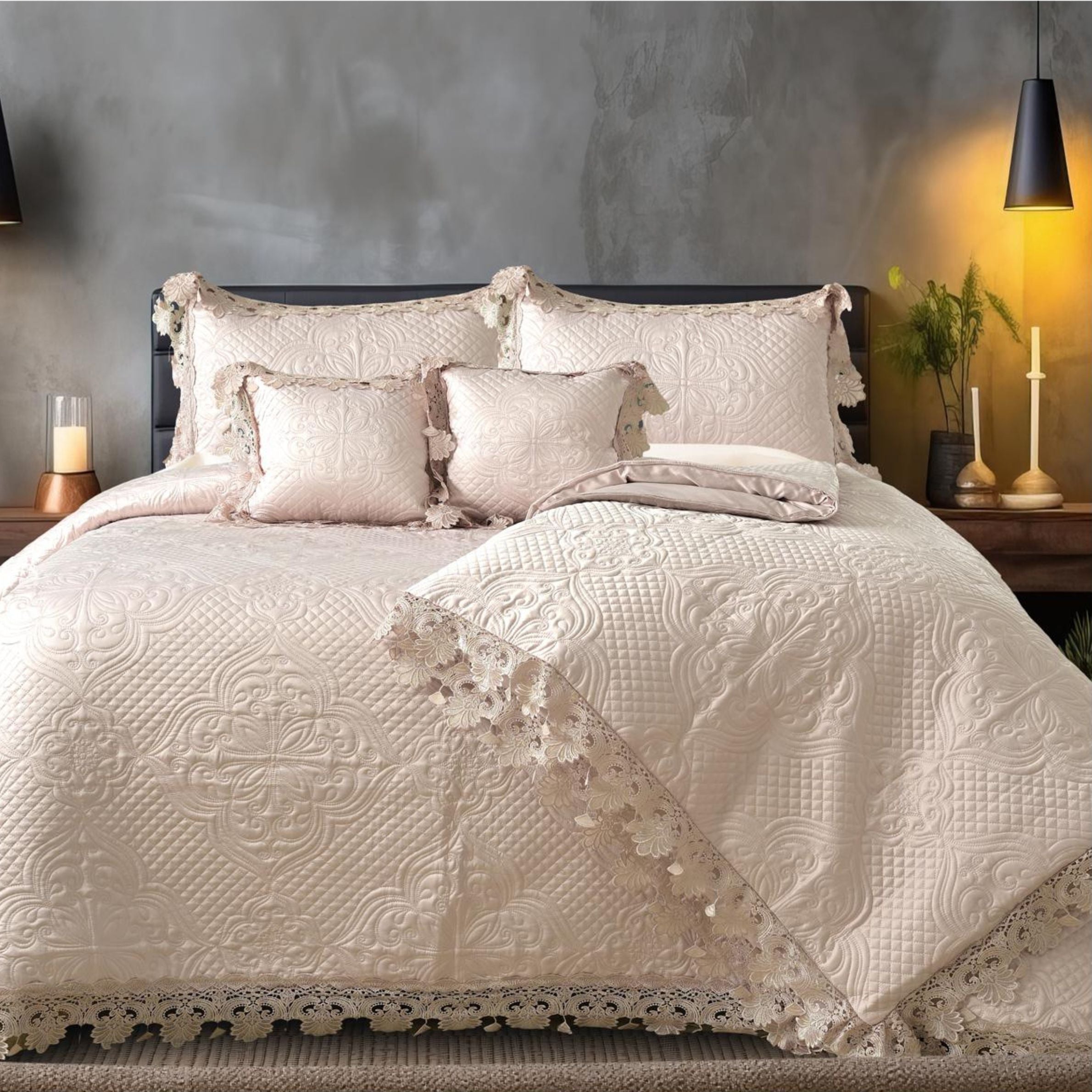 Italian Couture Finished Bridal Trousseau Bedding Set – Luxury Bridal Suite Collection