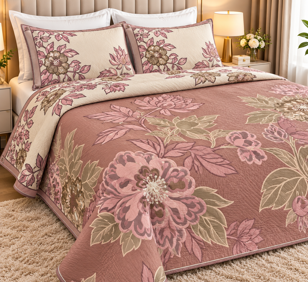 King Size Jacquard Cotton Reversible Design Bedcover