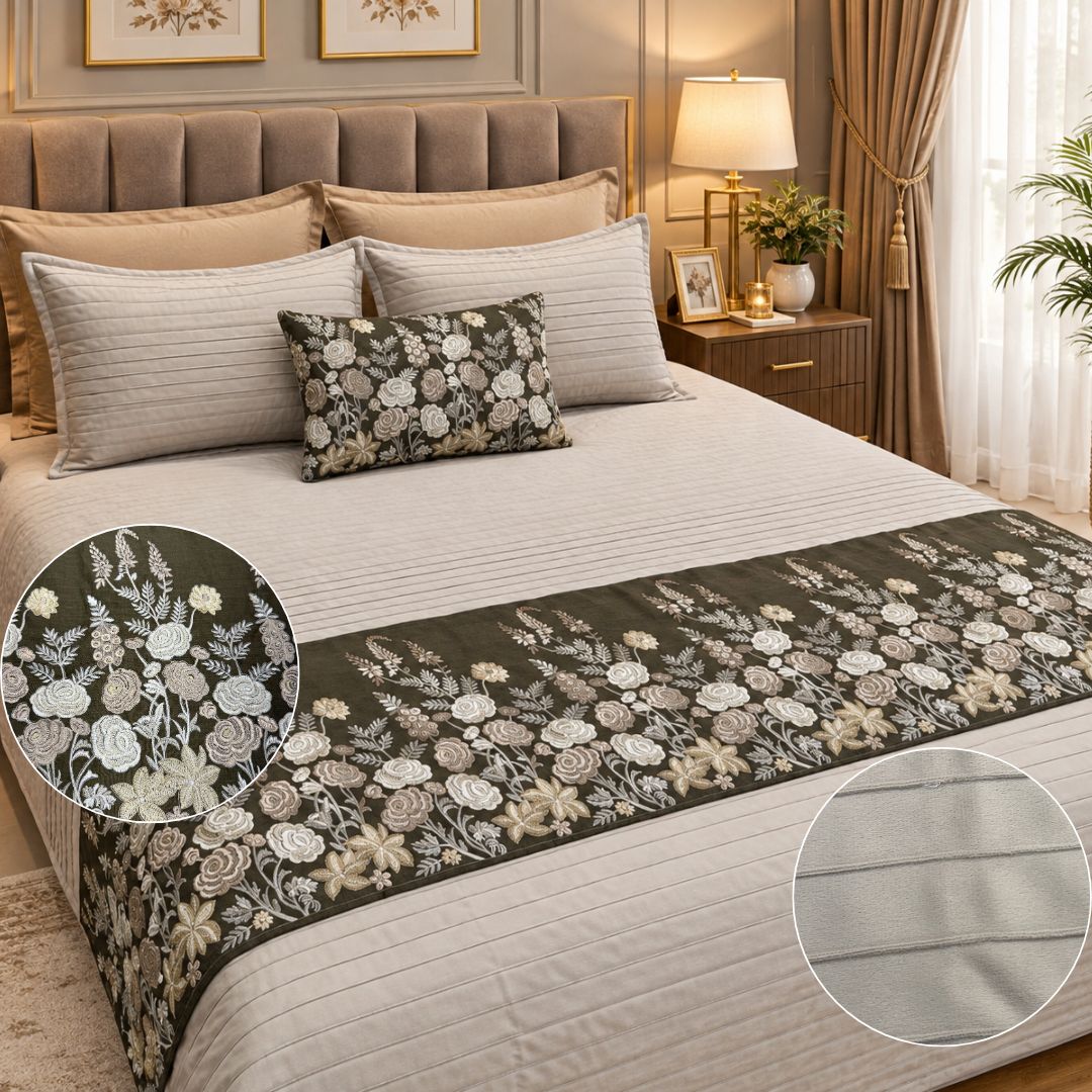Handmade Bedcover 4 Pcs Luxury Set – Cotton Velvet with Hand Embroidery & Cutdana Work