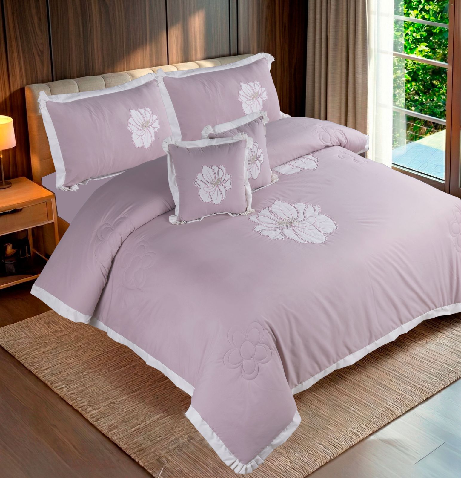 Luxury AC Comforter Bedding Set with Applique Embroidery & Golden Zari Work