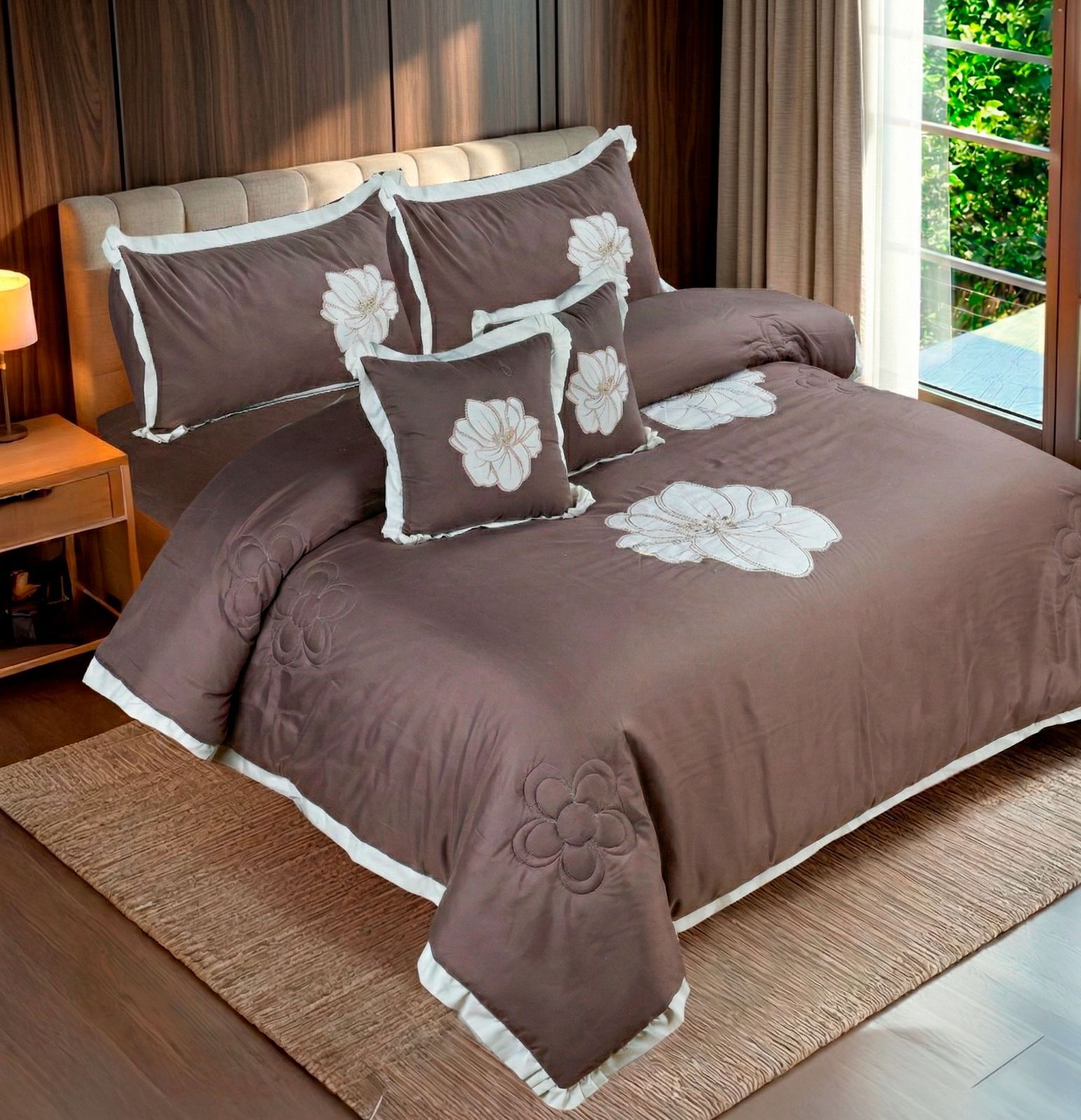 Luxury AC Comforter Bedding Set with Applique Embroidery & Golden Zari Work