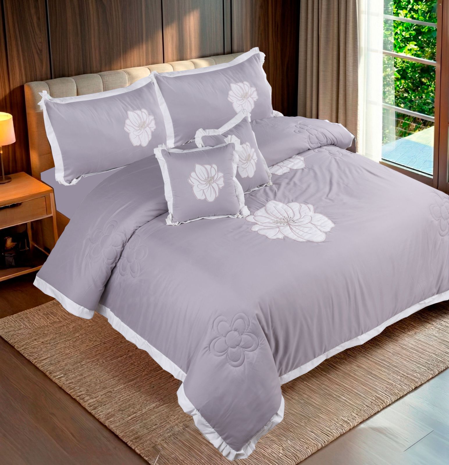 Luxury AC Comforter Bedding Set with Applique Embroidery & Golden Zari Work