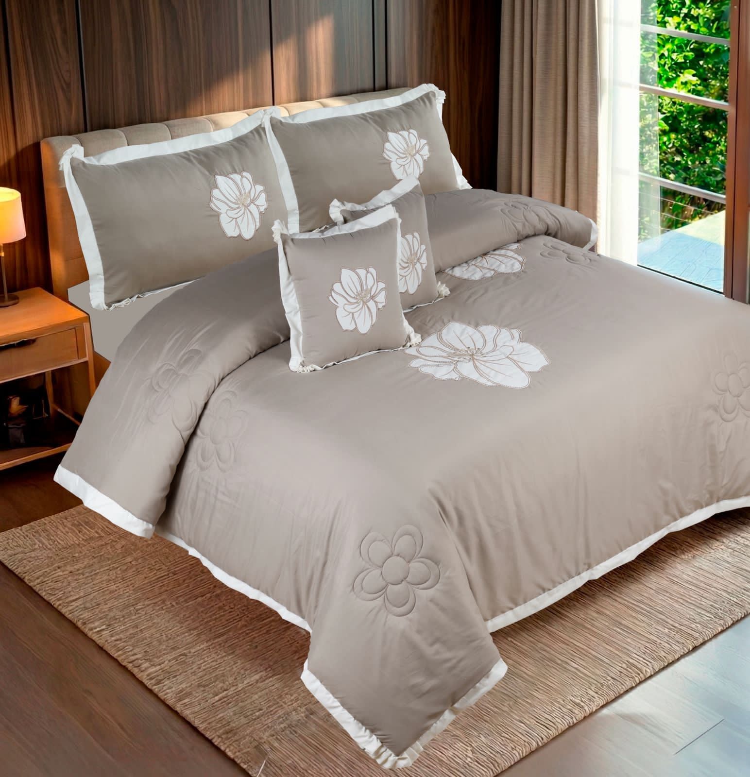Luxury AC Comforter Bedding Set with Applique Embroidery & Golden Zari Work