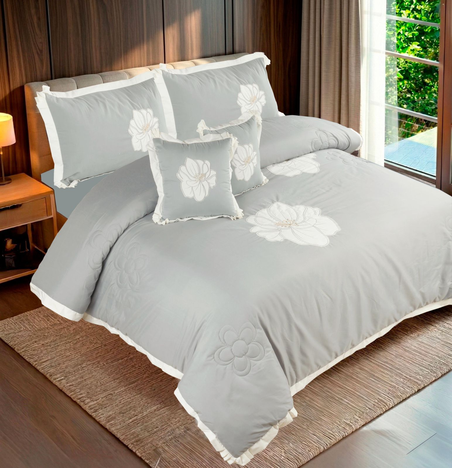 Luxury AC Comforter Bedding Set with Applique Embroidery & Golden Zari Work