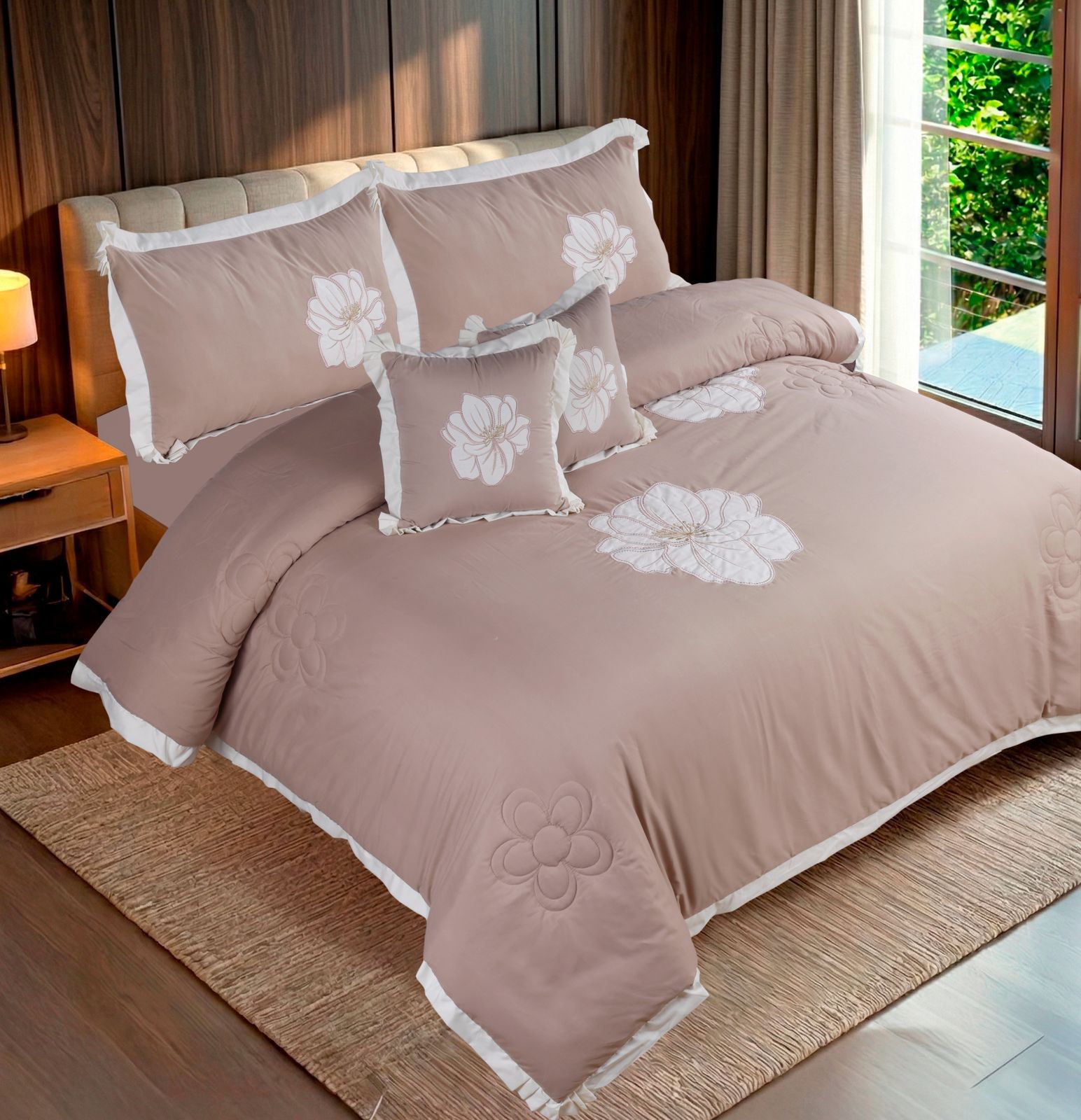 Luxury AC Comforter Bedding Set with Applique Embroidery & Golden Zari Work
