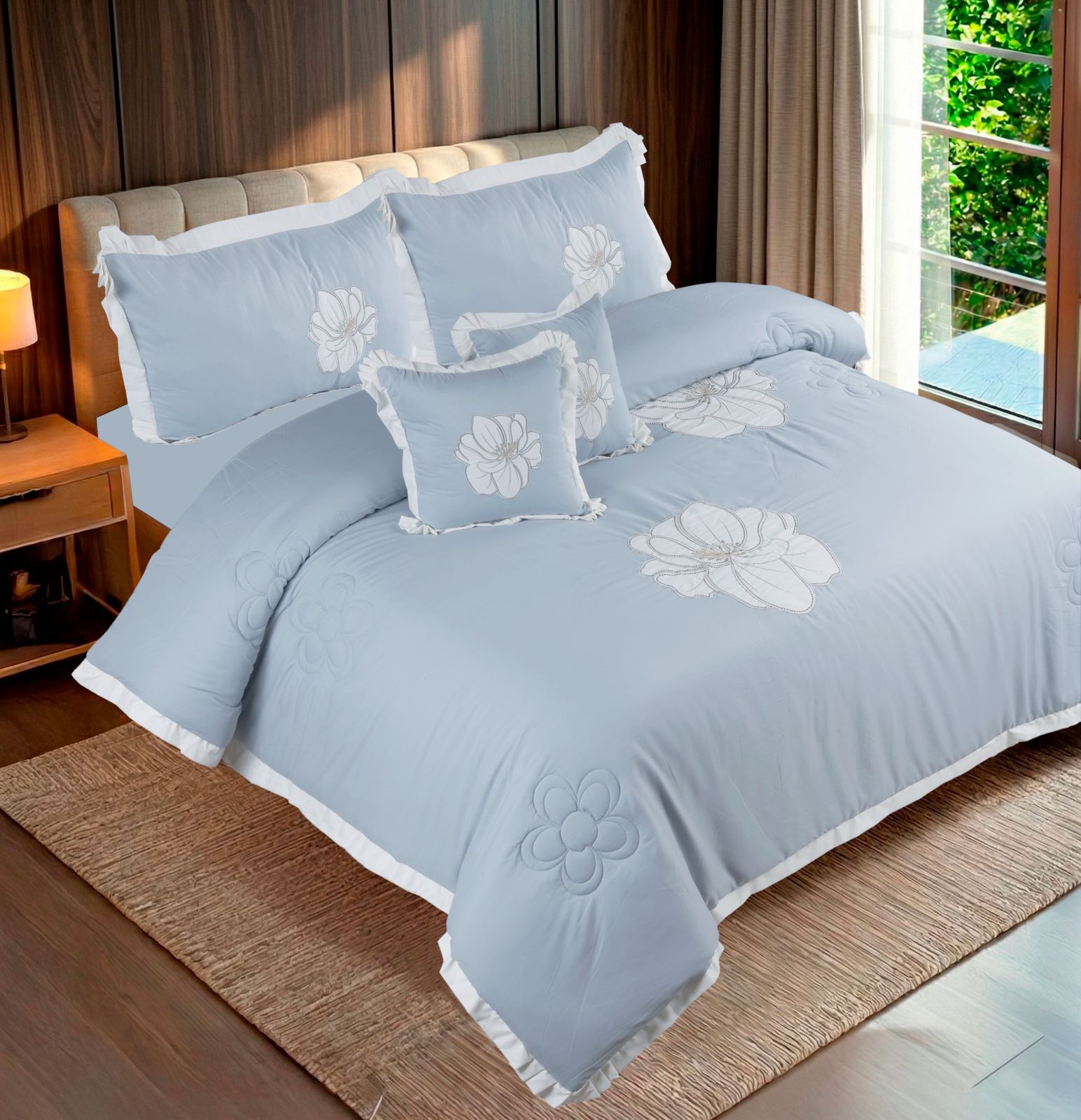 Luxury AC Comforter Bedding Set with Applique Embroidery & Golden Zari Work